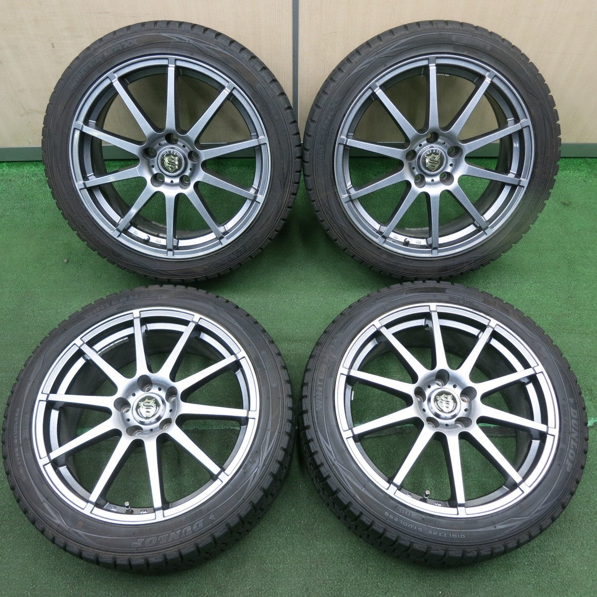 *送料無料* バリ溝！キレイ！9分★スタッドレス 225/45R18 ダンロップ ウインターマックス WM01 社外 アルミ 18インチ PCD114.3/5H★4040907TNス