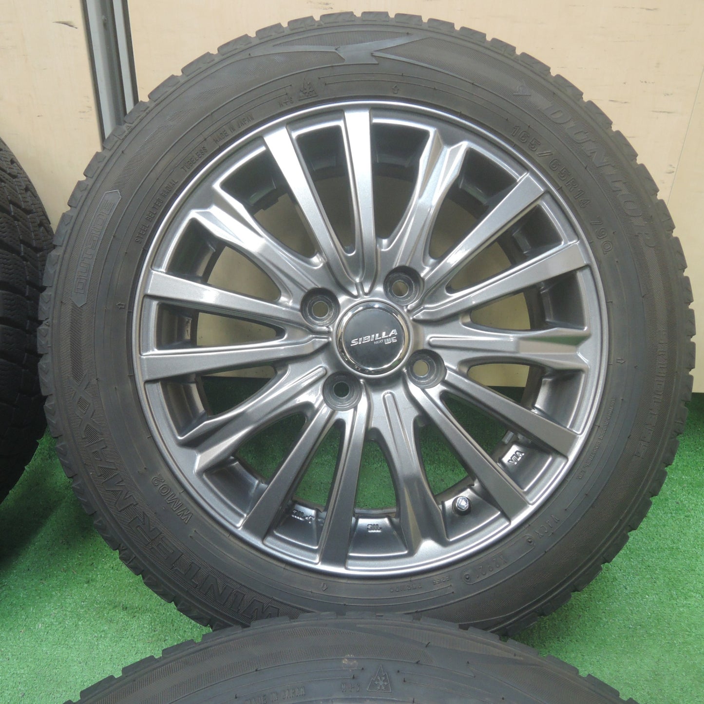 *送料無料* バリ溝！21年！キレイ！9分★スタッドレス 165/65R14 ダンロップ ウインターマックス WM02 SIBILLA NEXT W5 シビラ PCD100/4H★4071001SYス