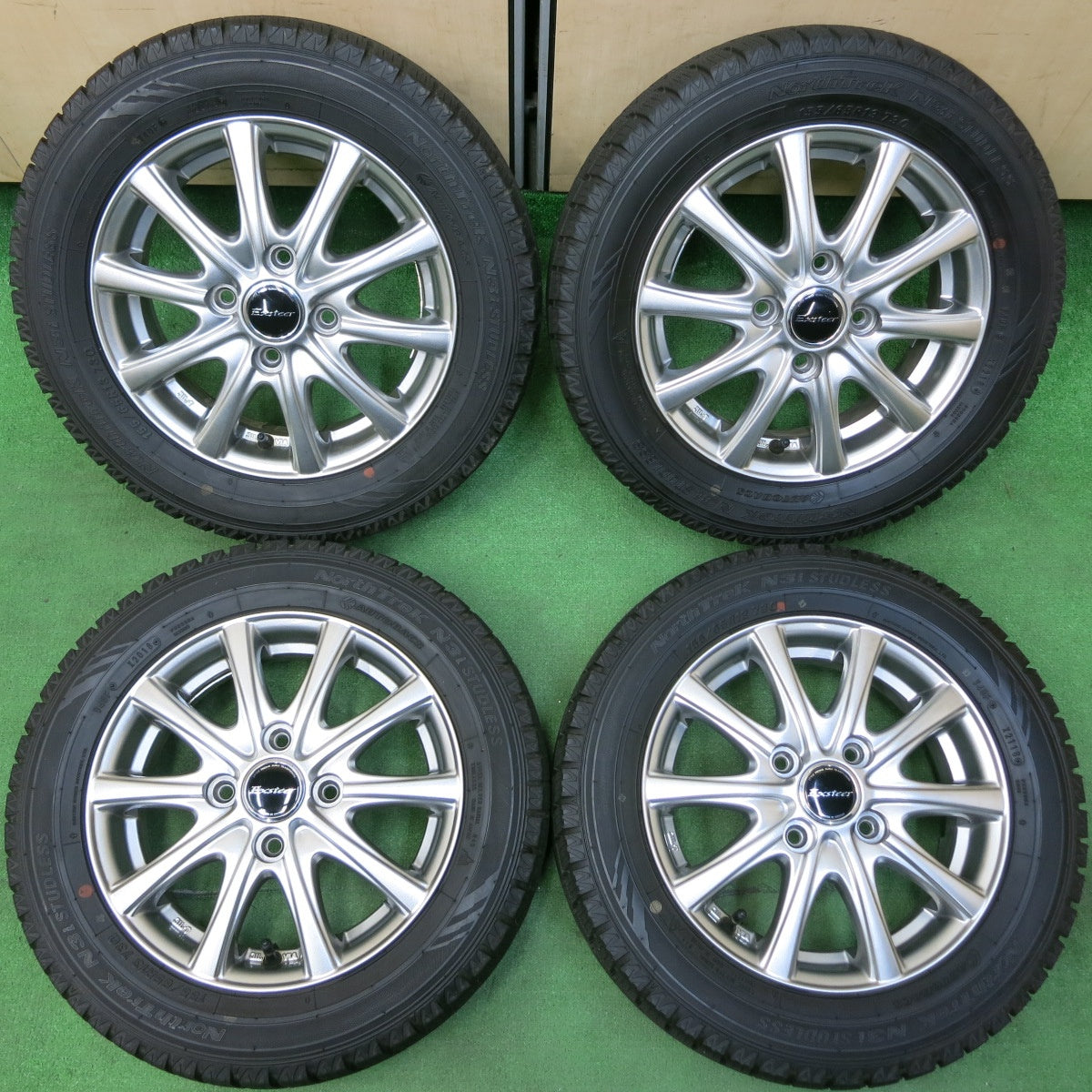 *送料無料* バリ溝！キレイ！ほぼ10分★スタッドレス 155/65R13 オートバックス ノーストレック N3i Exsteer エクスター 13インチ PCD100/4H★4051110イス