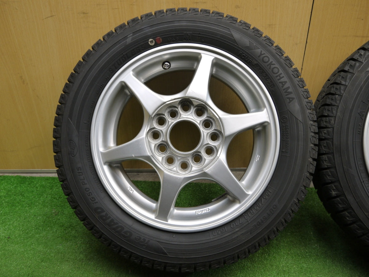 [送料無料] バリ溝！20年！ほぼ10分★スタッドレス 155/65R13 ヨコハマ アイスガード iG50 プラス 社外 アルミ 13インチ PCD 100.110.114.3★2030705クス