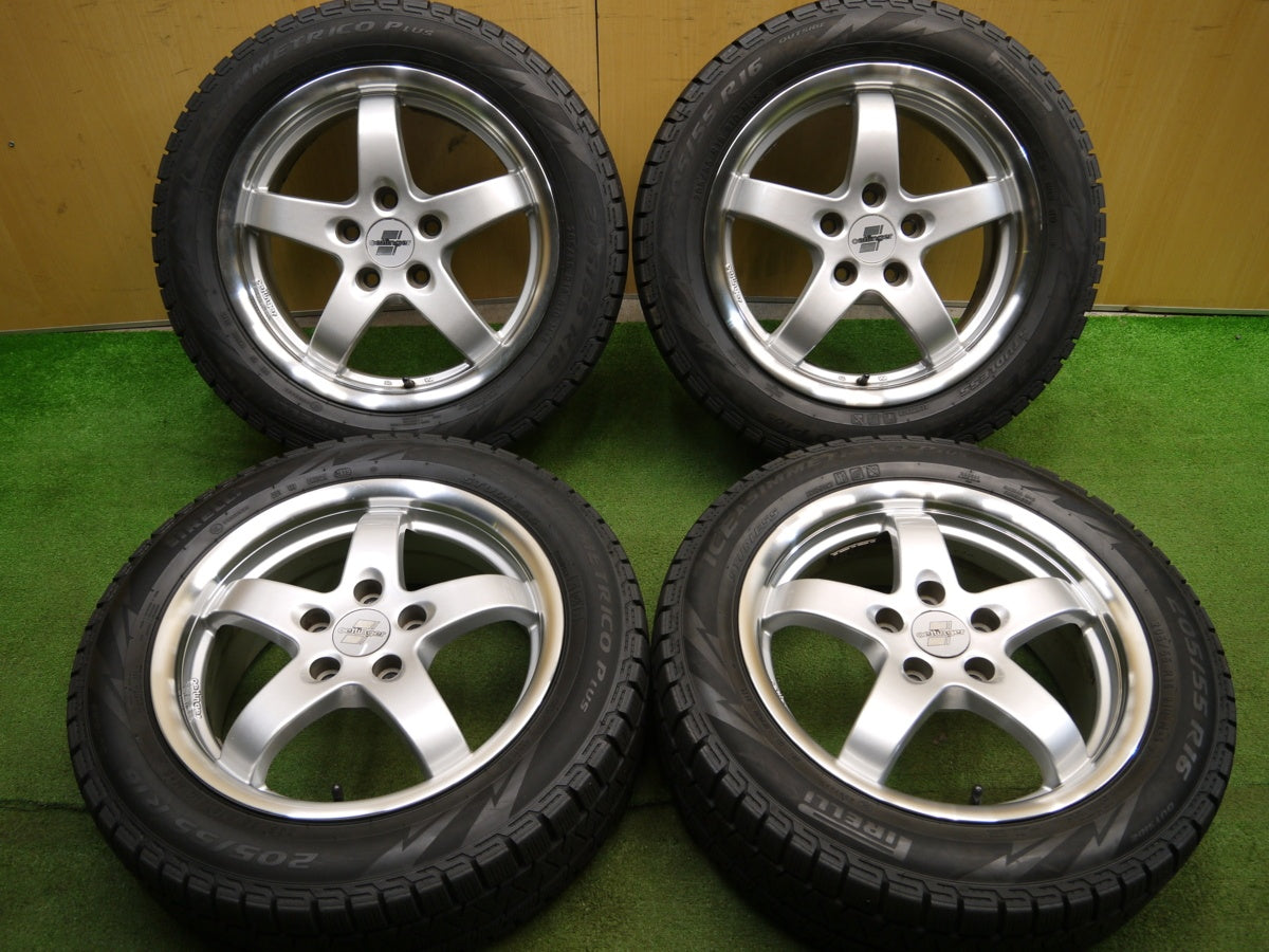 [送料無料] バリ溝！19年！綺麗！9.5分以上★205/55R16 スタッドレス oettinger ピレリ アイスアシンメトリコ プラス PCD112★2030804クス