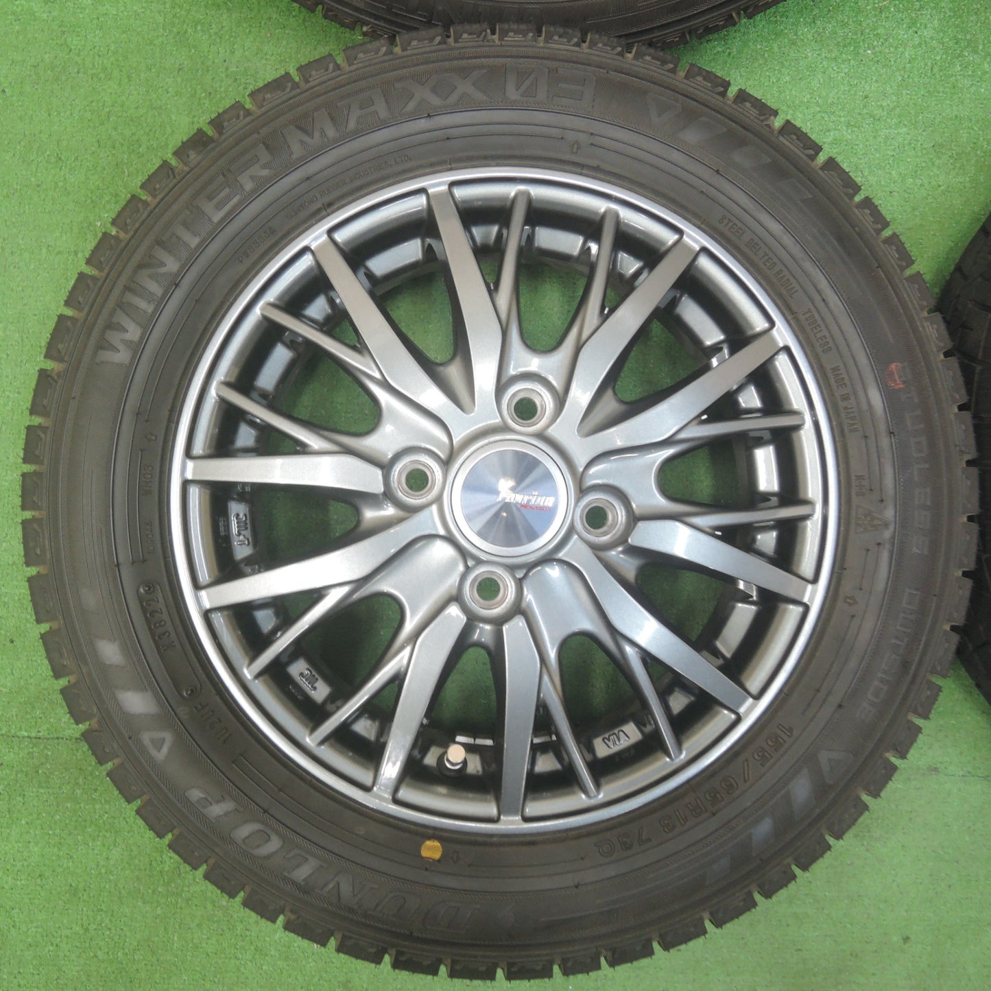 *送料無料* バリ溝！22年！キレイ！ほぼ10分★スタッドレス 155/65R13 ダンロップ ウインターマックス03 ravrion RM01 ラブリオン PCD100/4H★4070403SYス