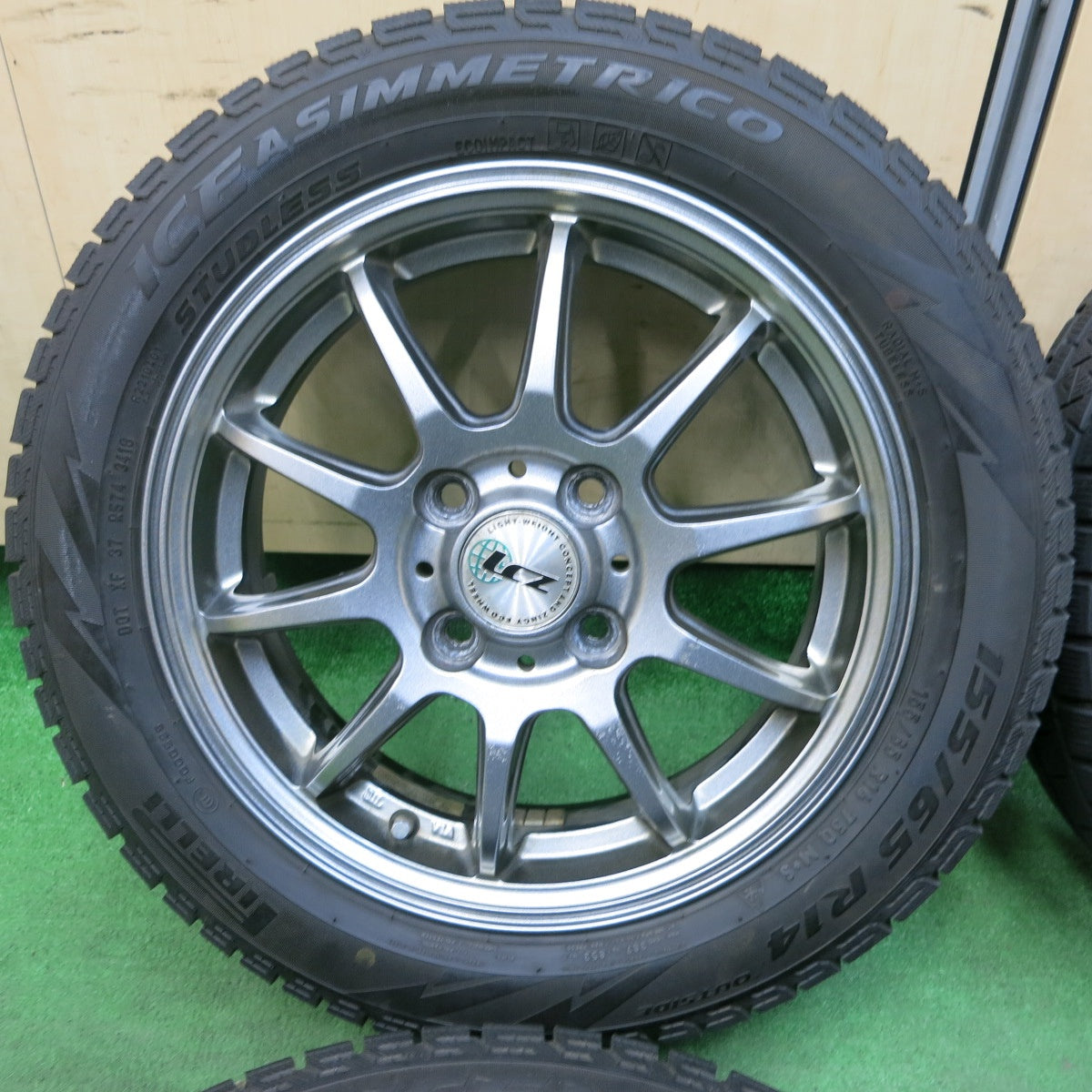 [送料無料] 4本価格★スタッドレス 155/65R14 ピレリ アイスアシンメトリコ LCZ 社外 アルミ 14インチ  PCD100/4H★4110808SYス