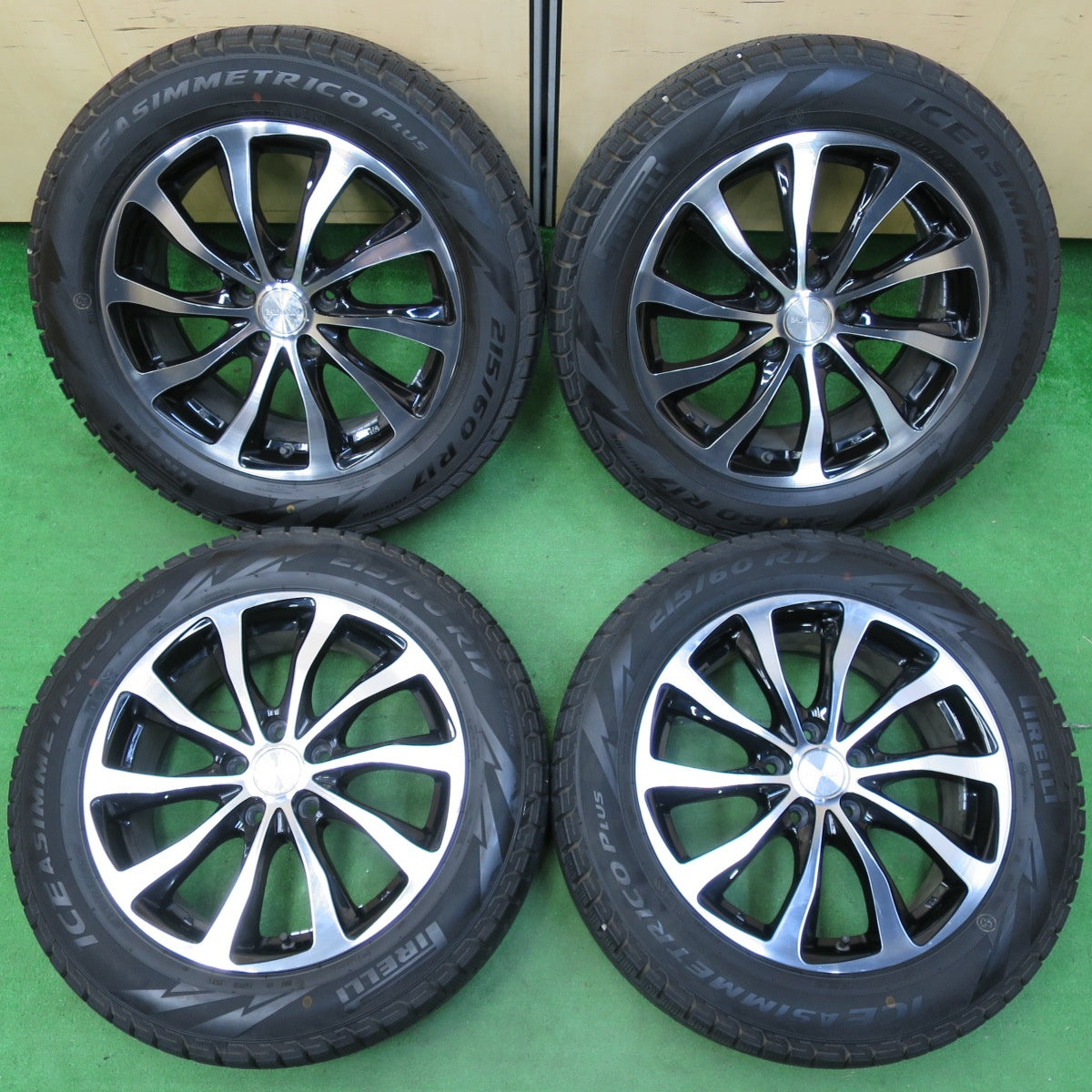 *送料無料* バリ溝！21年！キレイ！ほぼ10分★スタッドレス 215/60R17 ピレリ アイスアシンメトリコ プラス BALMINUM バルミナ 17インチ PCD114.3/5H★4061101イス