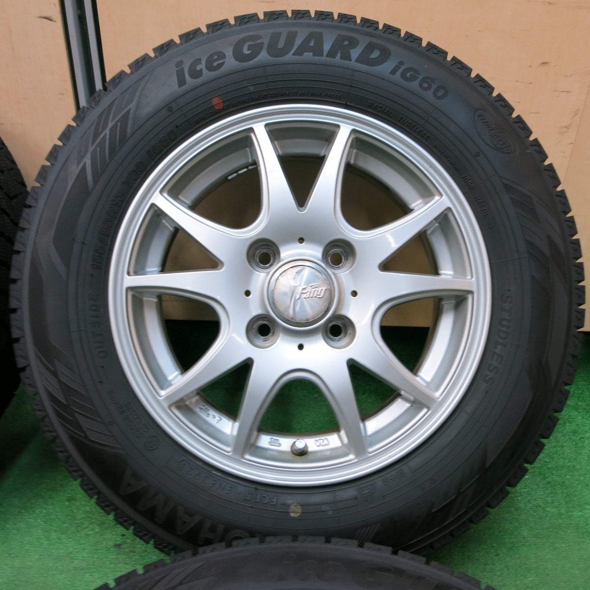 *送料無料* バリ溝！21年！キレイ！9分★スタッドレス 155/80R13 ヨコハマ アイスガード iG60 Fang ファング 13インチ PCD100/4H★4082901SYス