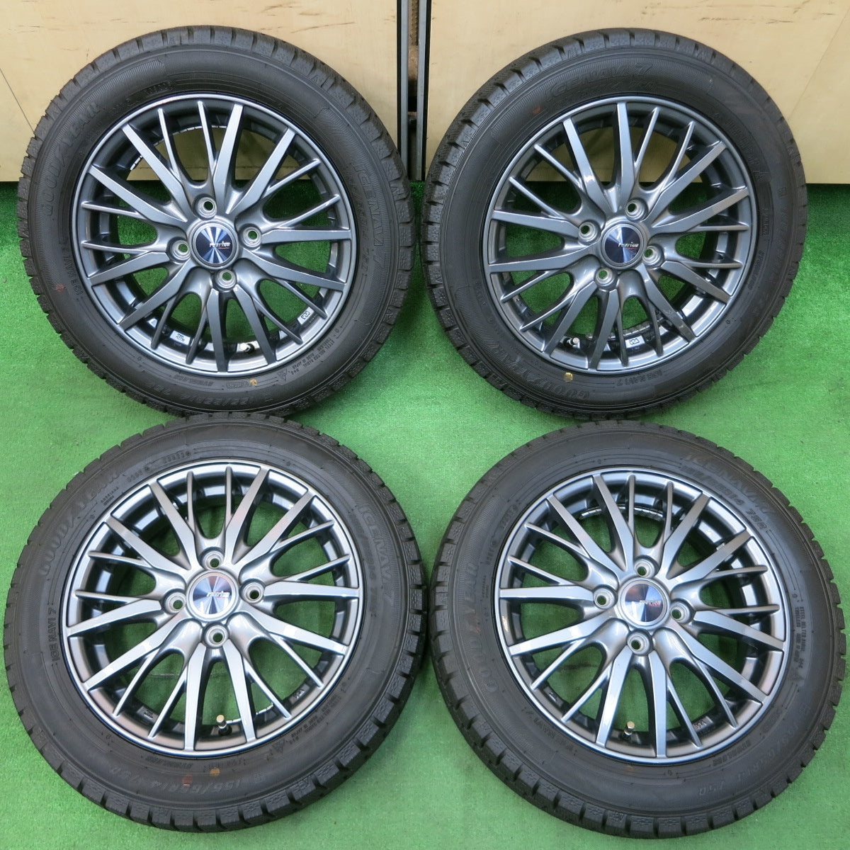 *送料無料* 超バリ溝！22年！キレイ！ほぼ10分★スタッドレス 155/65R14 グッドイヤー アイスナビ7 ravrion RM01 ラブリオン 14インチ PCD100/4H★4051611イス