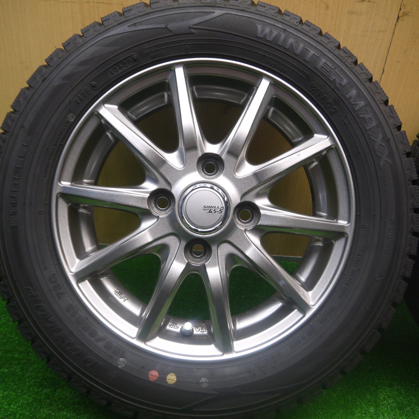 *送料無料* バリ溝！20年！キレイ！ほぼ10分★スタッドレス 155/65R13 ダンロップ ウインターマックス WM02 SIBILLA NEXT GS-5 シビラ PCD100/4H★4081903Hス