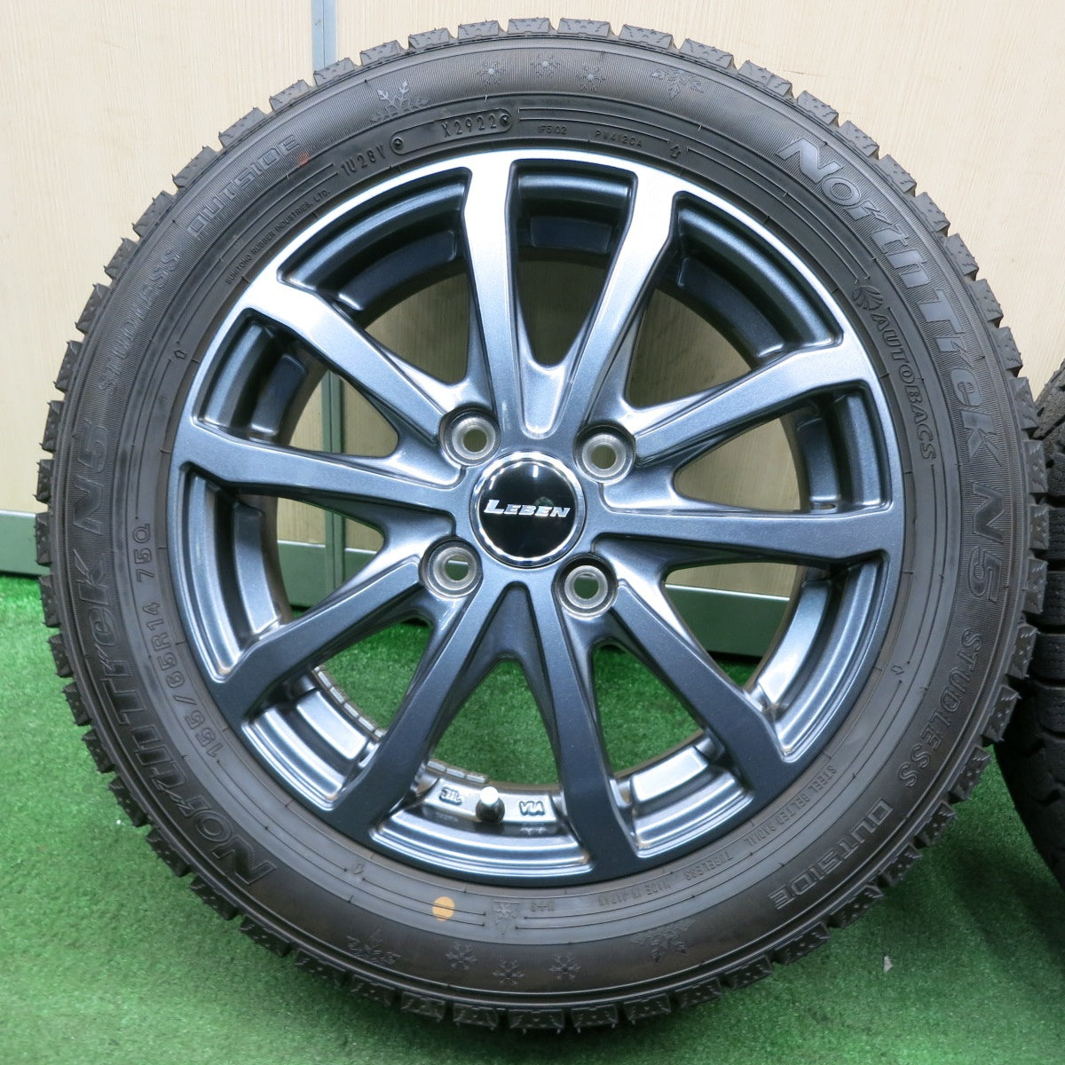 *送料無料* 超バリ溝！22年！綺麗！ほぼ10分★スタッドレス 155/65R14 オートバックス ノーストレック N5 LEBEN レーベン PCD100/4H★4032701NJス