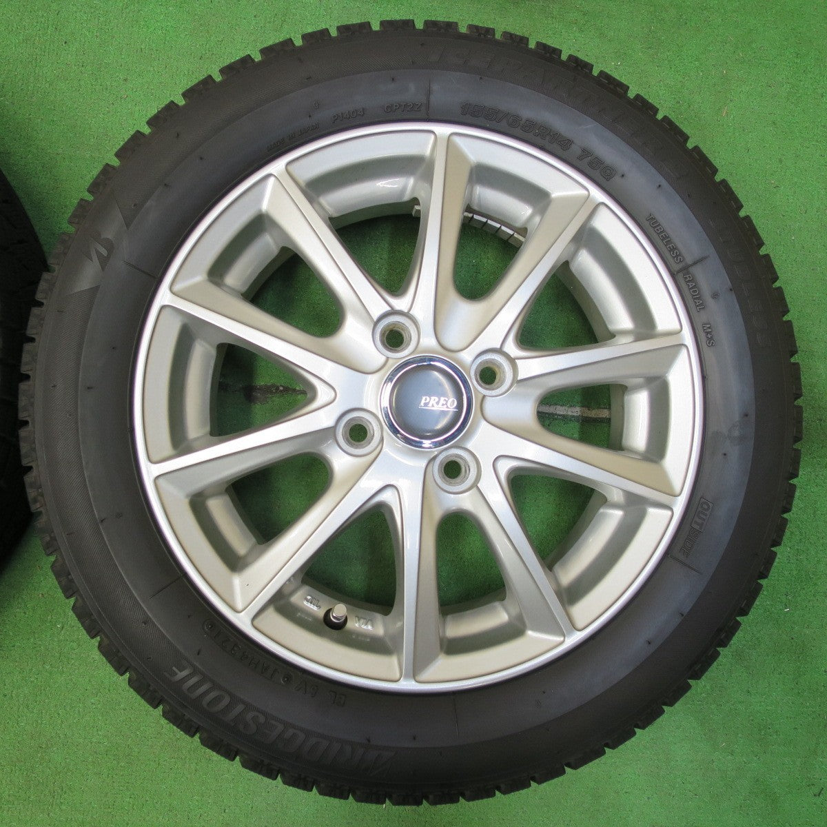 *送料無料* バリ溝！21年！キレイ！9分★スタッドレス 155/65R14 ブリヂストン アイスパートナー2 PREO プレオ 14インチ PCD100/4H★4081704イス