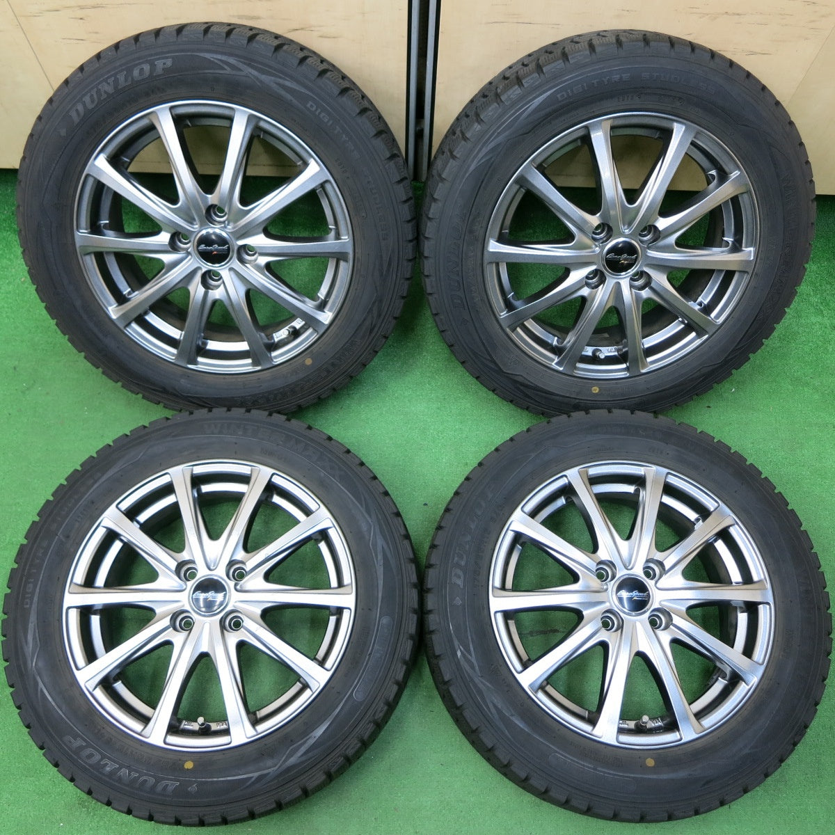 *送料無料* バリ溝！キレイ！9分★スタッドレス 175/65R15 ダンロップ ウインターマックス WM01 EuroSpeed MANARAY SPORT ユーロスピード PCD100/4H★4050106イス