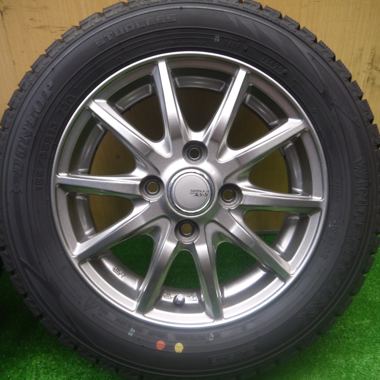 *送料無料* バリ溝！20年！キレイ！ほぼ10分★スタッドレス 155/65R13 ダンロップ ウインターマックス WM02 SIBILLA NEXT GS-5 シビラ PCD100/4H★4081903Hス