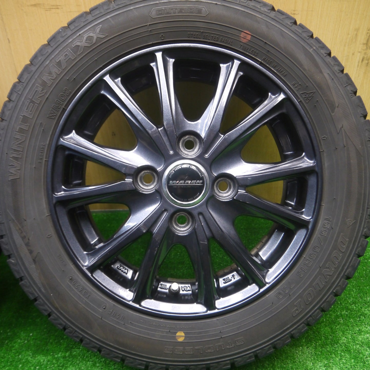 *送料無料* バリ溝！20年！9分★スタッドレス 155/65R13 ダンロップ ウインターマックス WM02 WAREN ヴァーレン 13インチ PCD100/4H★4080606Hス