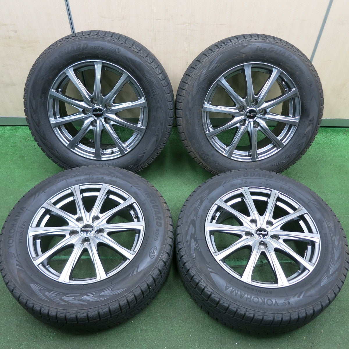 *送料無料* バリ溝！キレイ！9分★スタッドレス 225/65R17 ヨコハマ アイスガード G075 EuroSpeed MANARAY SPORT PCD114.3/5H★4061302HAス