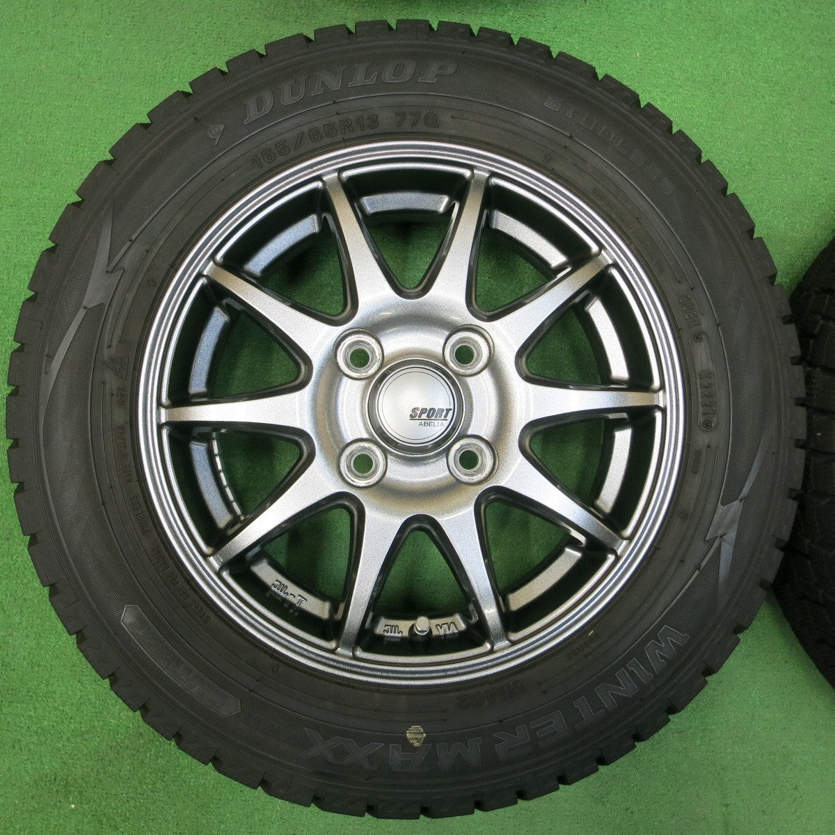 *送料無料* バリ溝！21年！キレイ！9.5分★スタッドレス 165/65R13 ダンロップ ウインターマックス WM02 SPORT ABELIA PCD100/4H★4043004イス