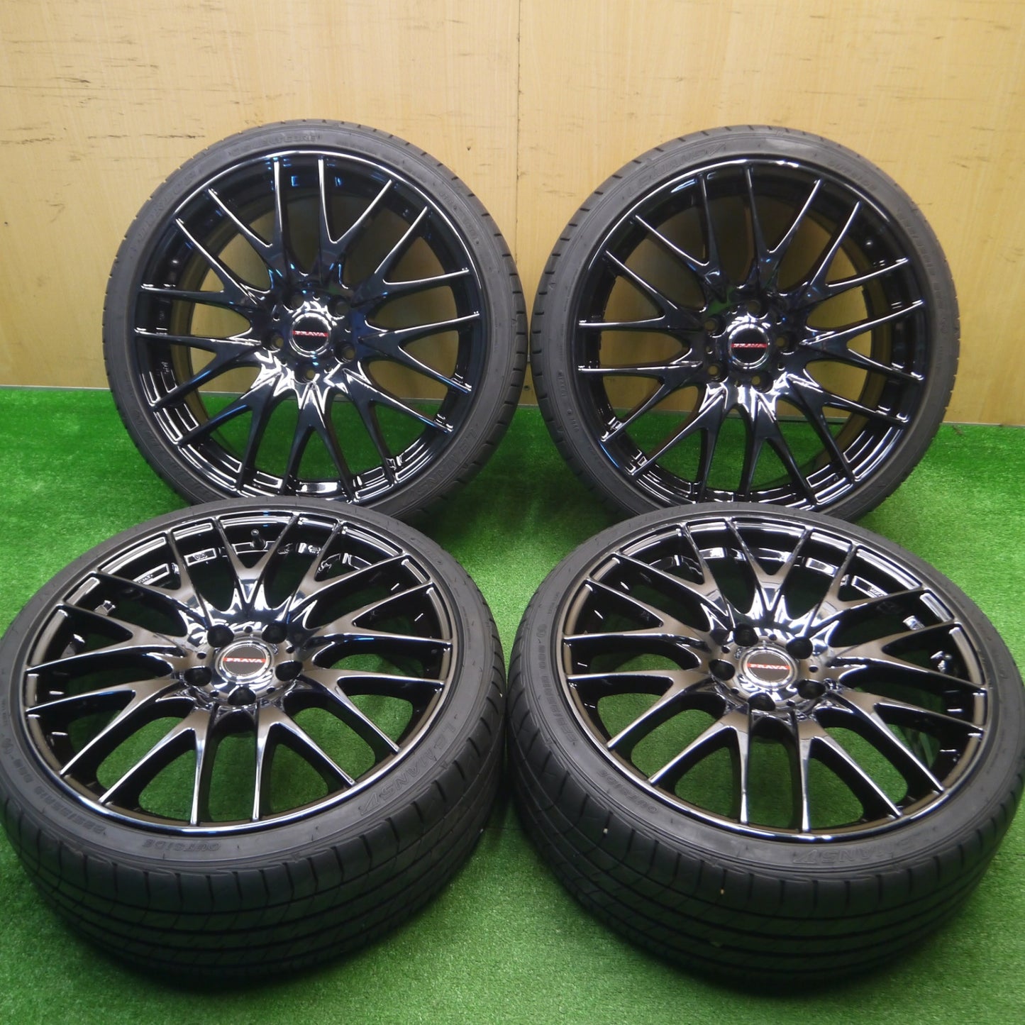 [送料無料] バリ溝!21年! キレイ! 9分★レクサス等 Leyseen PRAVA 9M 225/35R19 ダンロップ ルマン5 レイシーン PCD114.3/5H★4092704Hノ