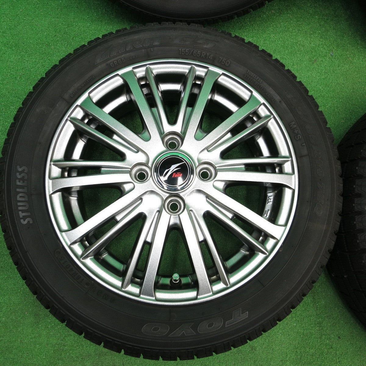 *送料無料* バリ溝！綺麗！ほぼ10分★スタッドレス 155/65R14 トーヨー ガリット G5 Fang ファング 14インチ PCD100/4H★4042408ナス