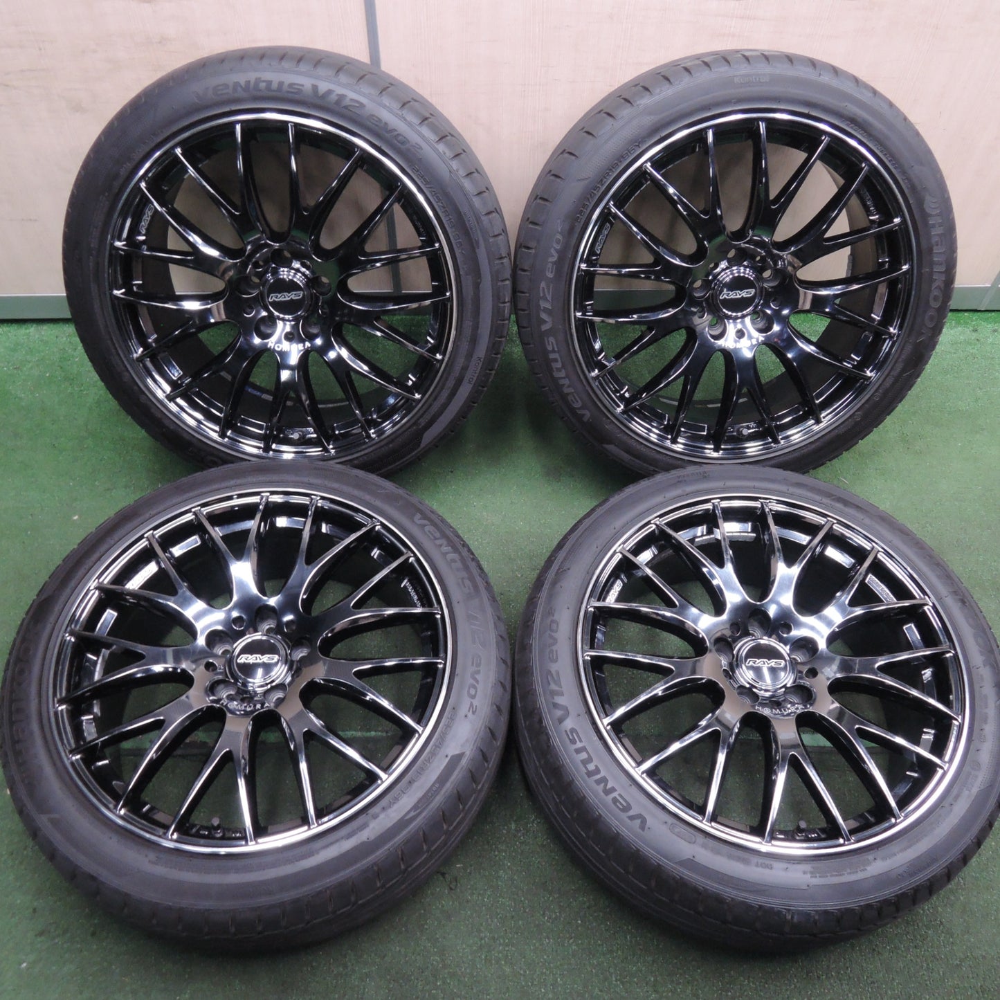 *送料無料* バリ溝！23年！9.5分★RAYS HOMURA 2X9 限定カラー 225/45R19 ハンコック ベンタス V12 evo2 レイズ ホムラ 19インチ PCD114.3/5H★4042001HAノ