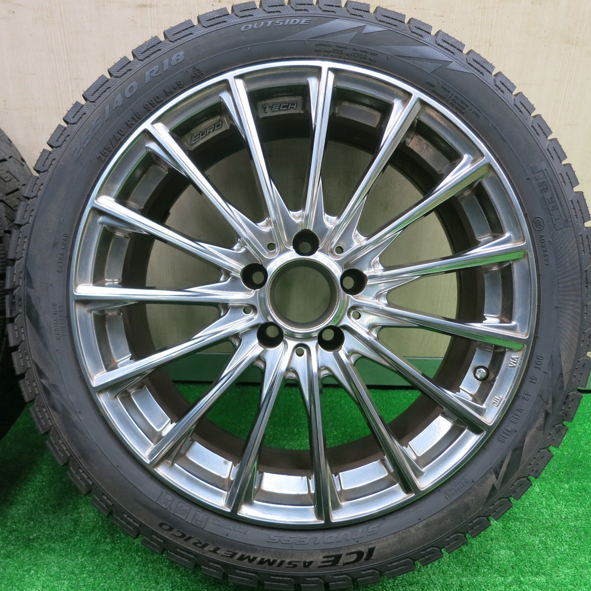 *送料無料* バリ溝！9.5分★ベンツ等 EUROTECH Lehrmeister TW15 255/40R18 スタッドレス ピレリ アイスアシンメトリコ レアマイスター PCD112/5H★4072503HAス