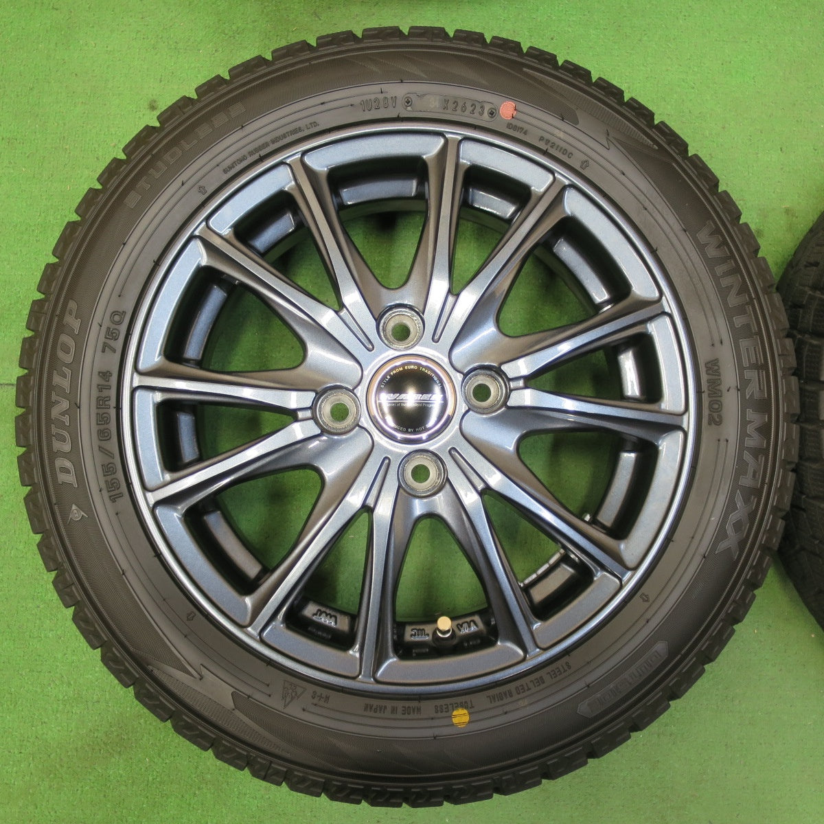 *送料無料* バリ溝！23年！キレイ！ほぼ10分★スタッドレス 155/65R14 ダンロップ ウインターマックス WM02 WAREN ヴァーレン 14インチ PCD100/4H★4090804イス