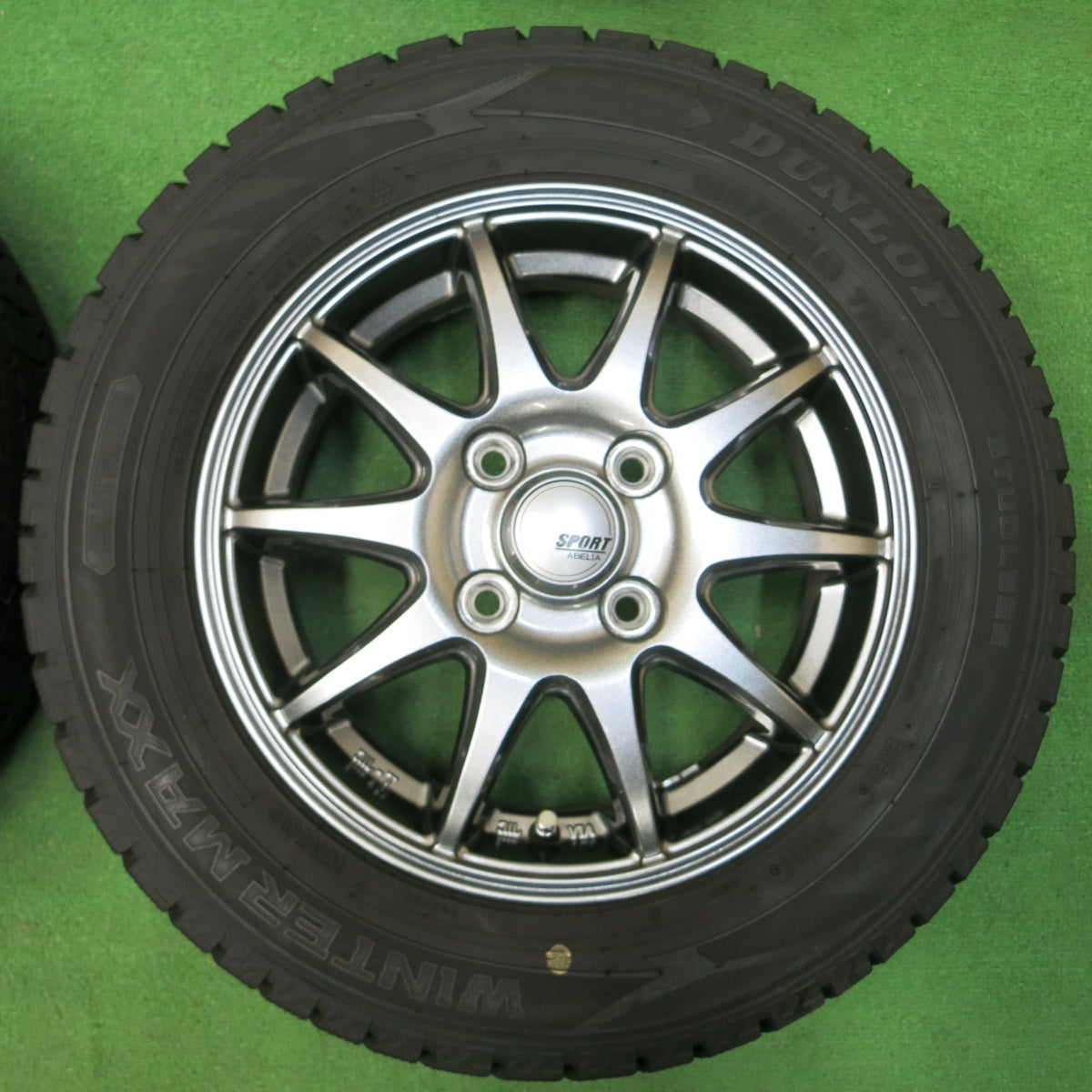 *送料無料* バリ溝！21年！キレイ！9.5分★スタッドレス 165/65R13 ダンロップ ウインターマックス WM02 SPORT ABELIA PCD100/4H★4043004イス