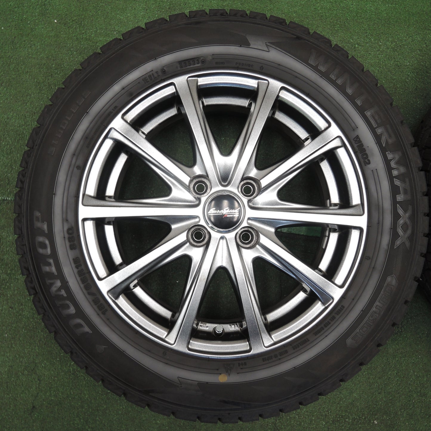 *送料無料* バリ溝！23年！ほぼ10分★スタッドレス 185/65R15 ダンロップ ウインターマックス WM02 EuroSpeed MANARAY SPORT PCD100/4H★4030802NJス