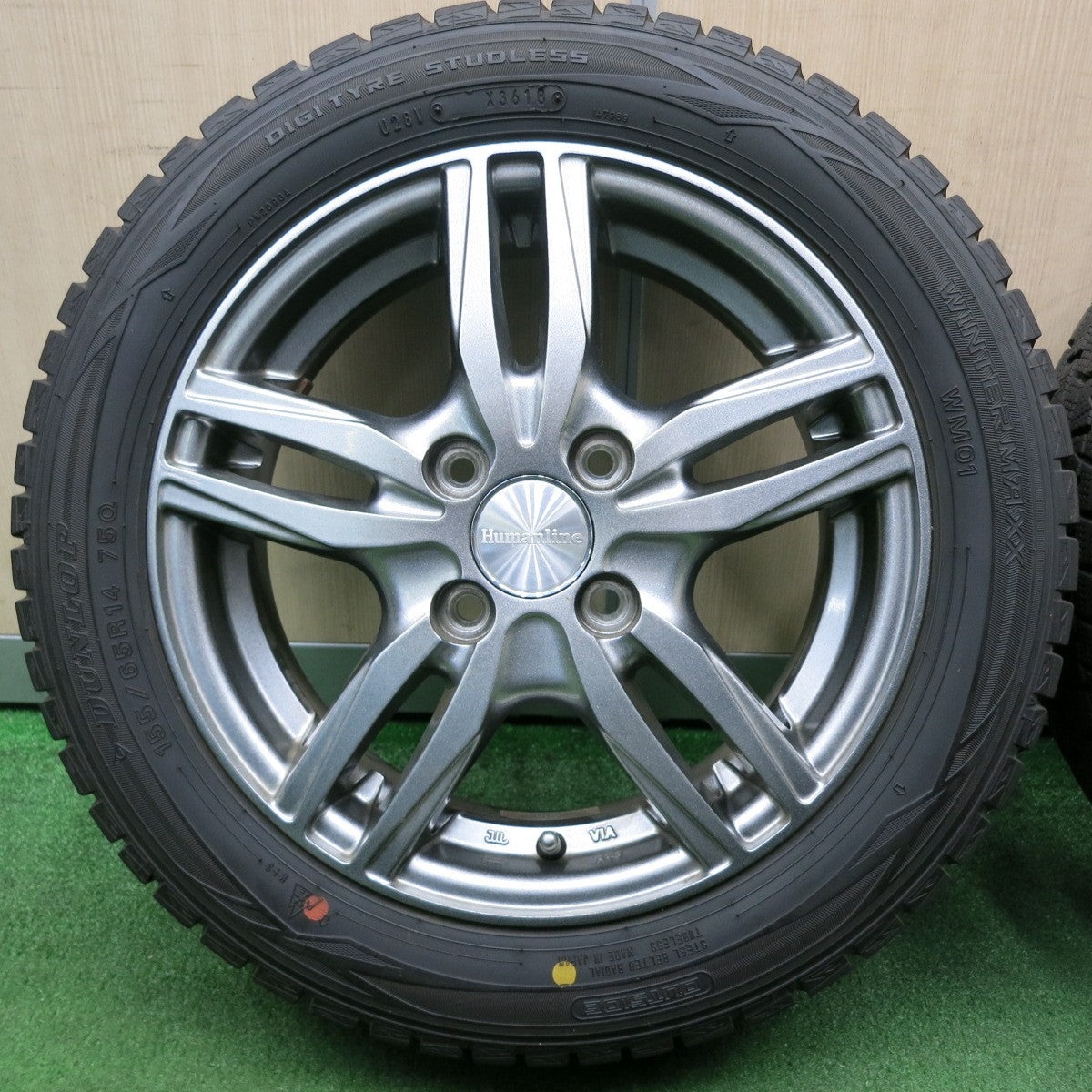 *送料無料* 4本価格★スタッドレス 155/65R14 ダンロップ ウインターマックス WM01 Humanline ヒューマンライン PCD100/4H★4040302NJス