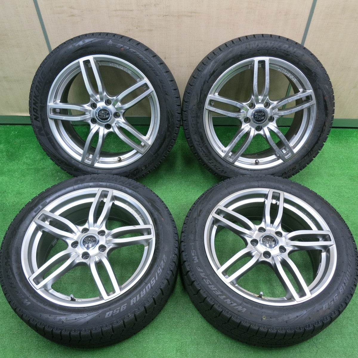 [送料無料] バリ溝！21年！ほぼ10分★BMW等 SPORTECHNIC 225/50R18 スタッドレス ナンカン WINTERSAF WS-1 スポーツテクニック PCD112/5H★4100503HAス