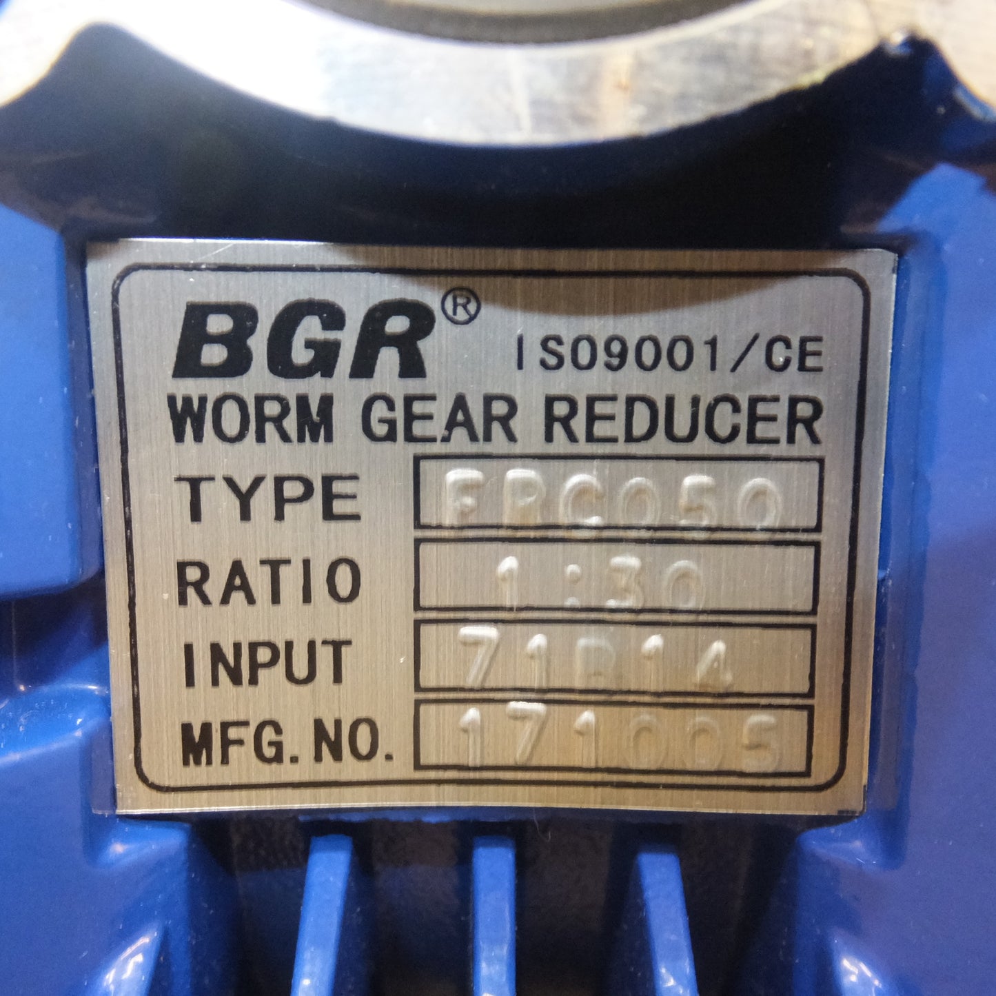 [送料無料] 美品★BGR ウォームギアレデューサー WORM GEAR REDUCER FRC050　RATIO 1:30　INPUT 71B14★