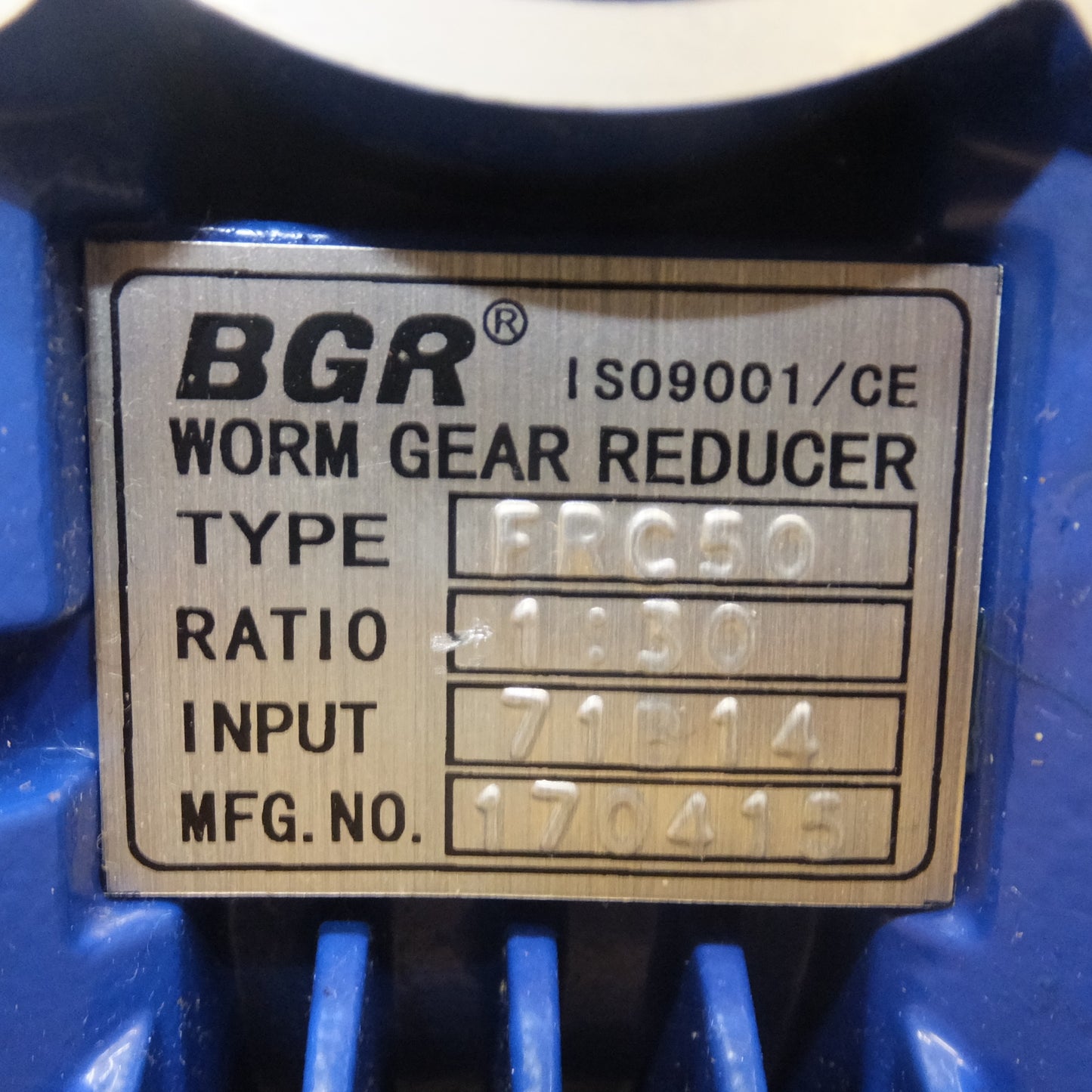 [送料無料] 美品★BGR ウォームギアレデューサー WORM GEAR REDUCER FRC50　RATIO 1:30　INPUT 71B14★