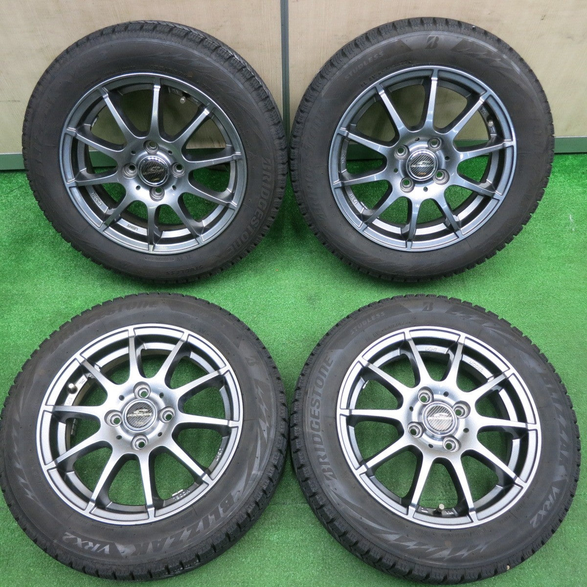 [送料無料] バリ溝！22年！キレイ！8.5分★スタッドレス 155/65R14 ブリヂストン ブリザック VRX2 SCHNEIDER シュナイダー 14インチ PCD100/4H★4120610TNス