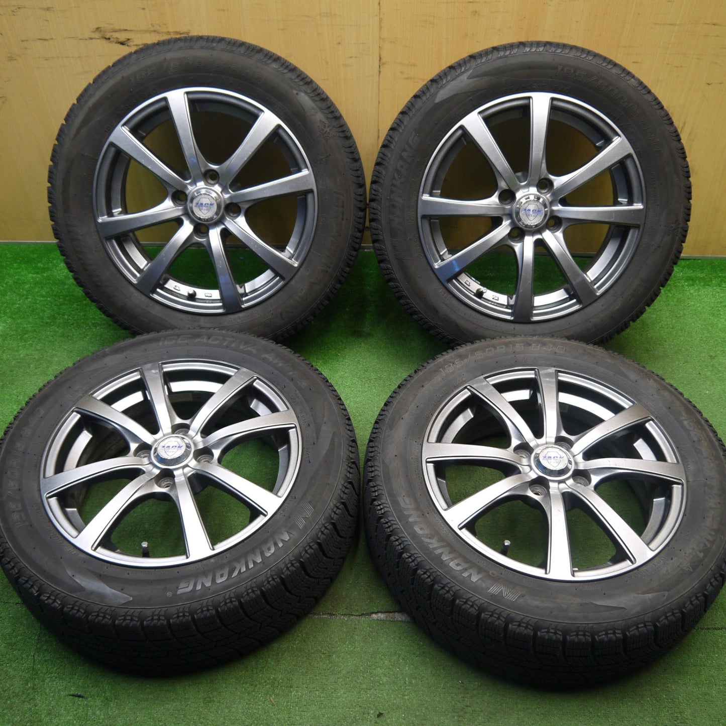 [送料無料] バリ溝！21年！9分★スタッドレス 185/60R15 ナンカン アイスアクティバ AW-1 ZACK JP-110 MONZA ザック 15インチ PCD100/4H★5040802Hス