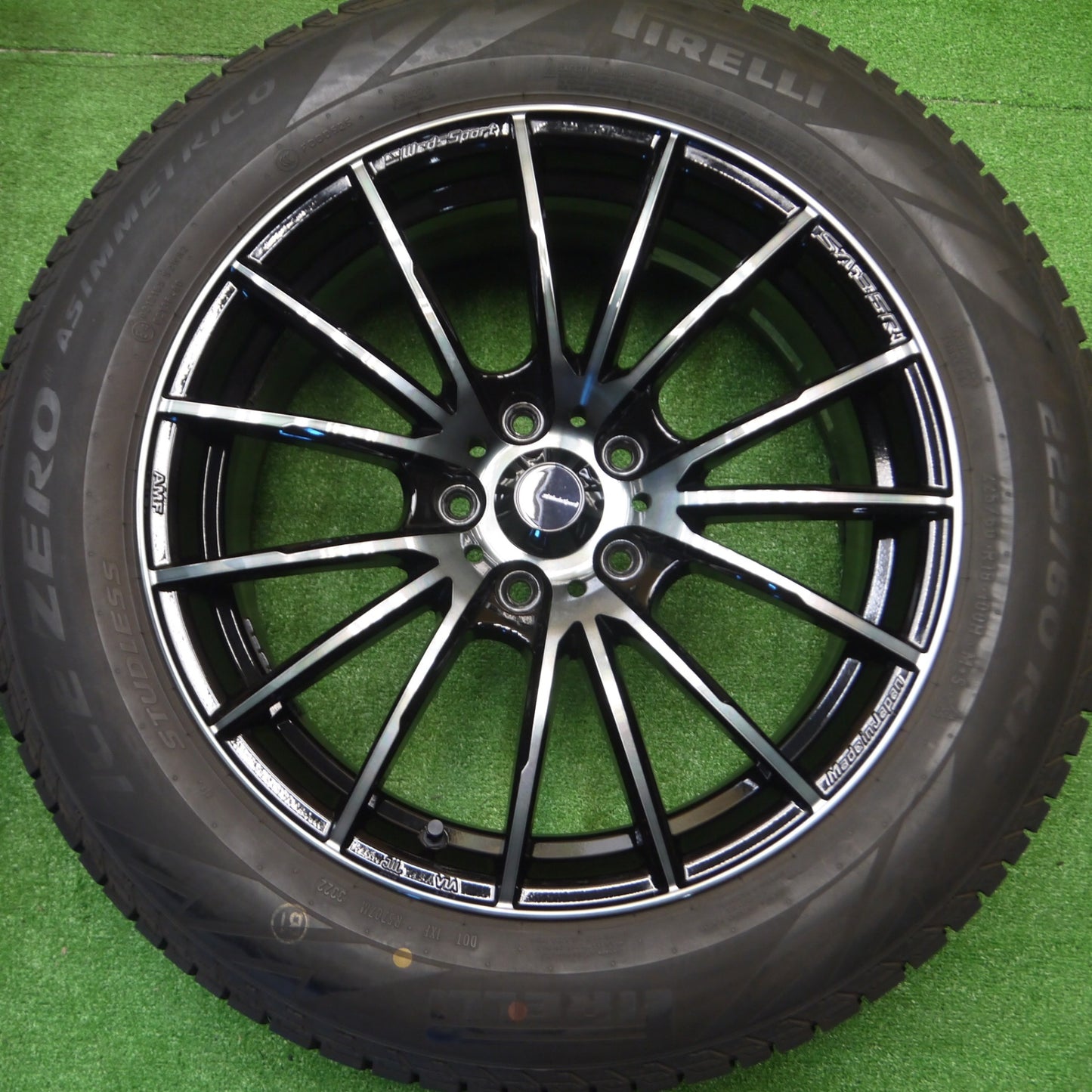 [送料無料] バリ溝！22年！キレイ！9.5分以上★WedsSport SA-35R AMF 225/60R18 スタッドレス ピレリ アイスゼロ アシンメトリコ ウェッズスポーツ PCD114.3/5H★4101105Hス