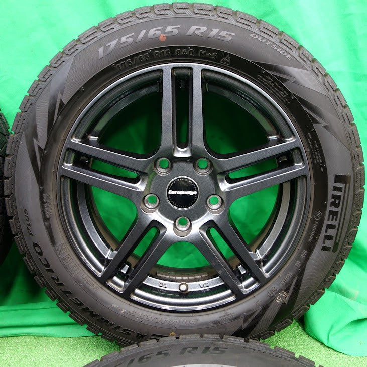 *送料無料* バリ溝！キレイ！21年製 9.5分以上★175/65R15 スタッドレス ピレリ アイスアシンメトリコ プラス Eurodesign ユーロデザイン PCD112/5H★3100701TNス