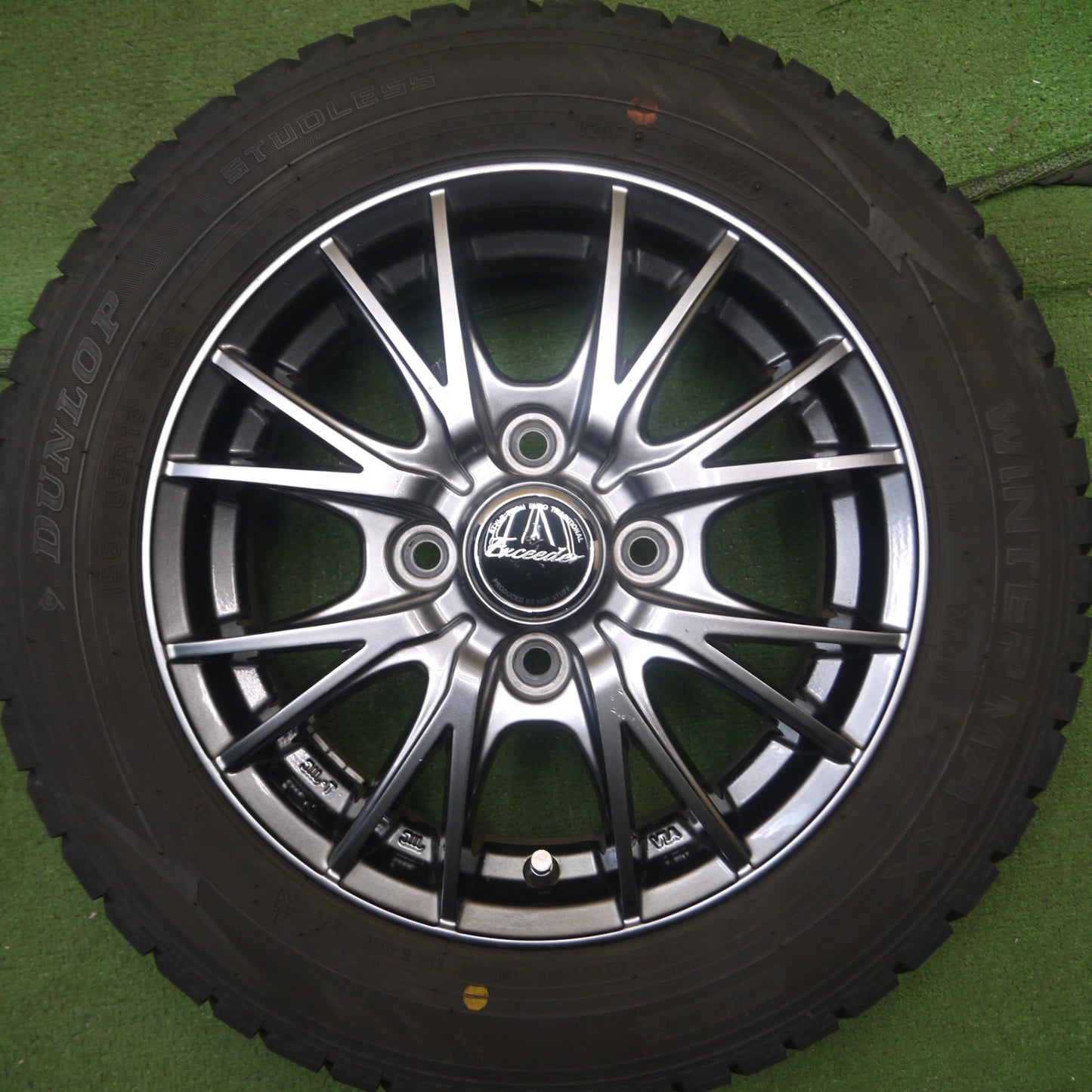 *送料無料* バリ溝！22年！キレイ！9.5分★スタッドレス 155/65R13 ダンロップ ウインターマックス WM02 Exceeder エクシーダー 13インチ PCD100/4H★4062607Hス