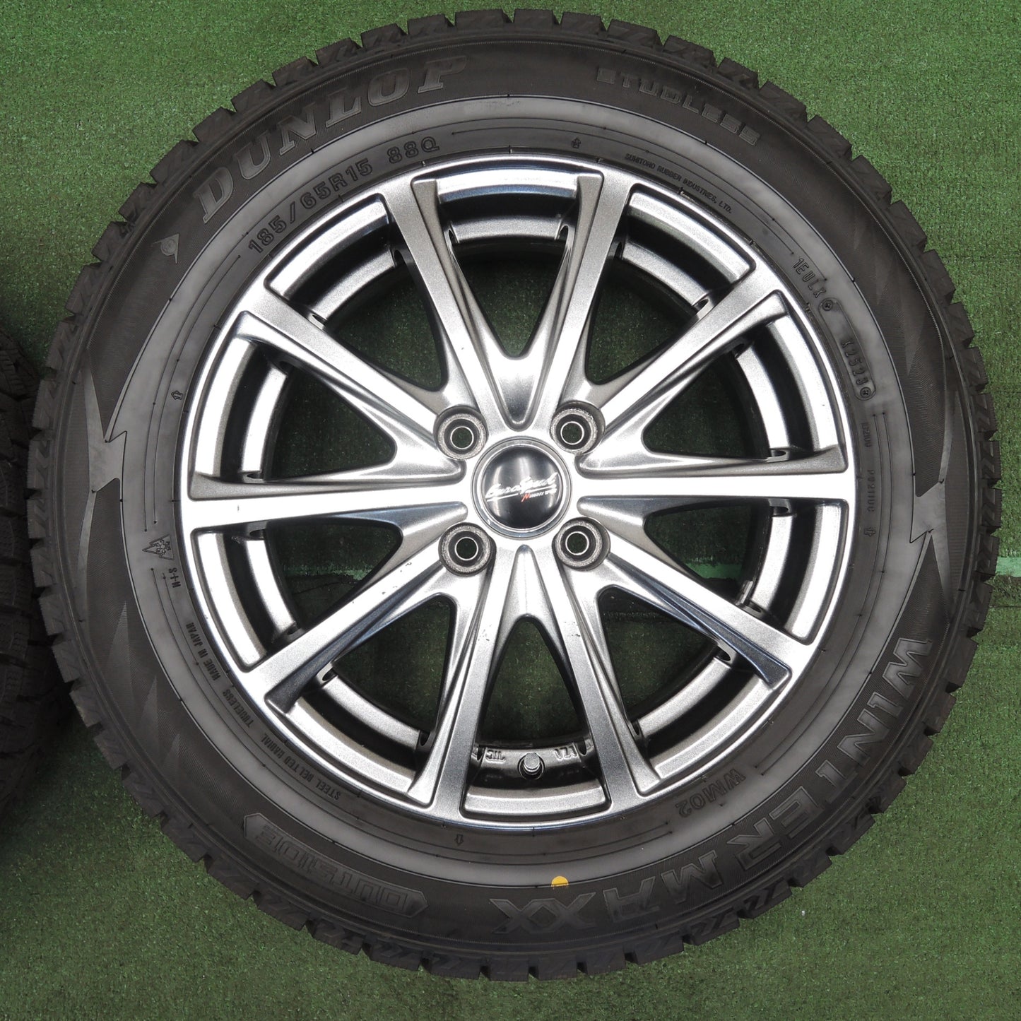 *送料無料* バリ溝！23年！ほぼ10分★スタッドレス 185/65R15 ダンロップ ウインターマックス WM02 EuroSpeed MANARAY SPORT PCD100/4H★4030802NJス