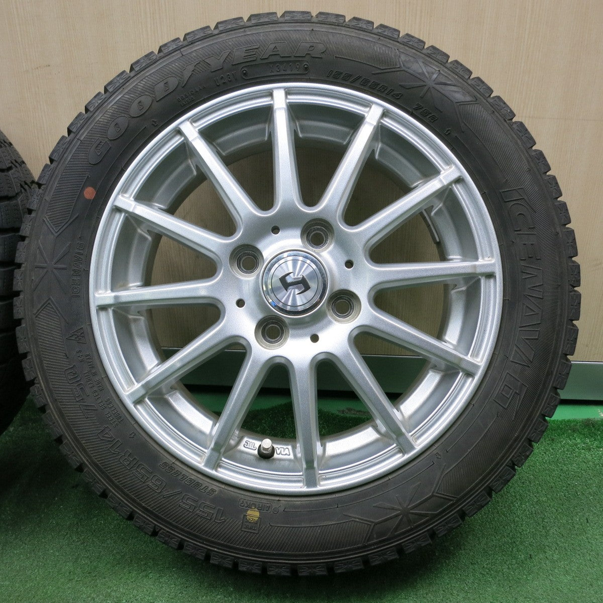 *送料無料* 4本価格★スタッドレス 155/65R14 グッドイヤー アイスナビ6 weds ウェッズ 14インチ  PCD100/4H★4062902NJス