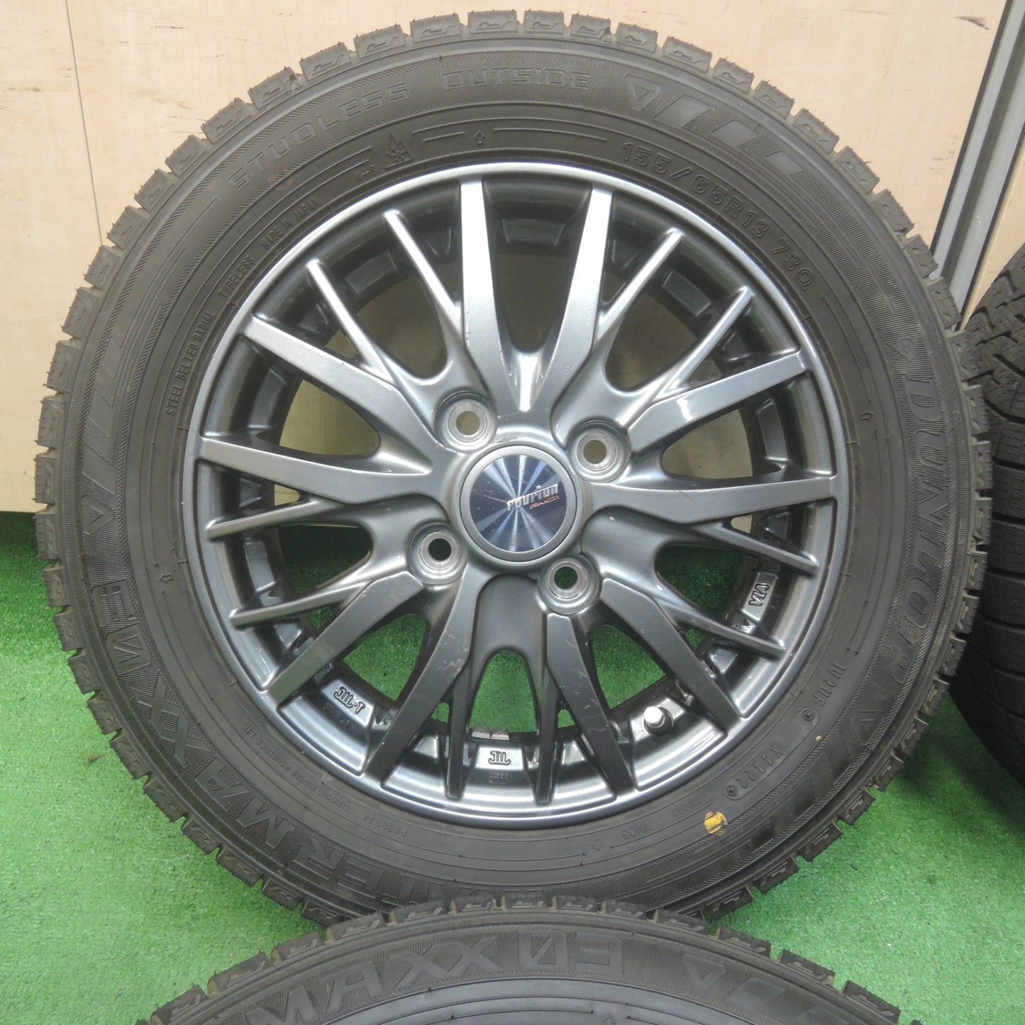 *送料無料* バリ溝！22年！キレイ！ほぼ10分★スタッドレス 155/65R13 ダンロップ ウインターマックス03 ravrion RM01 ラブリオン PCD100/4H★4070403SYス