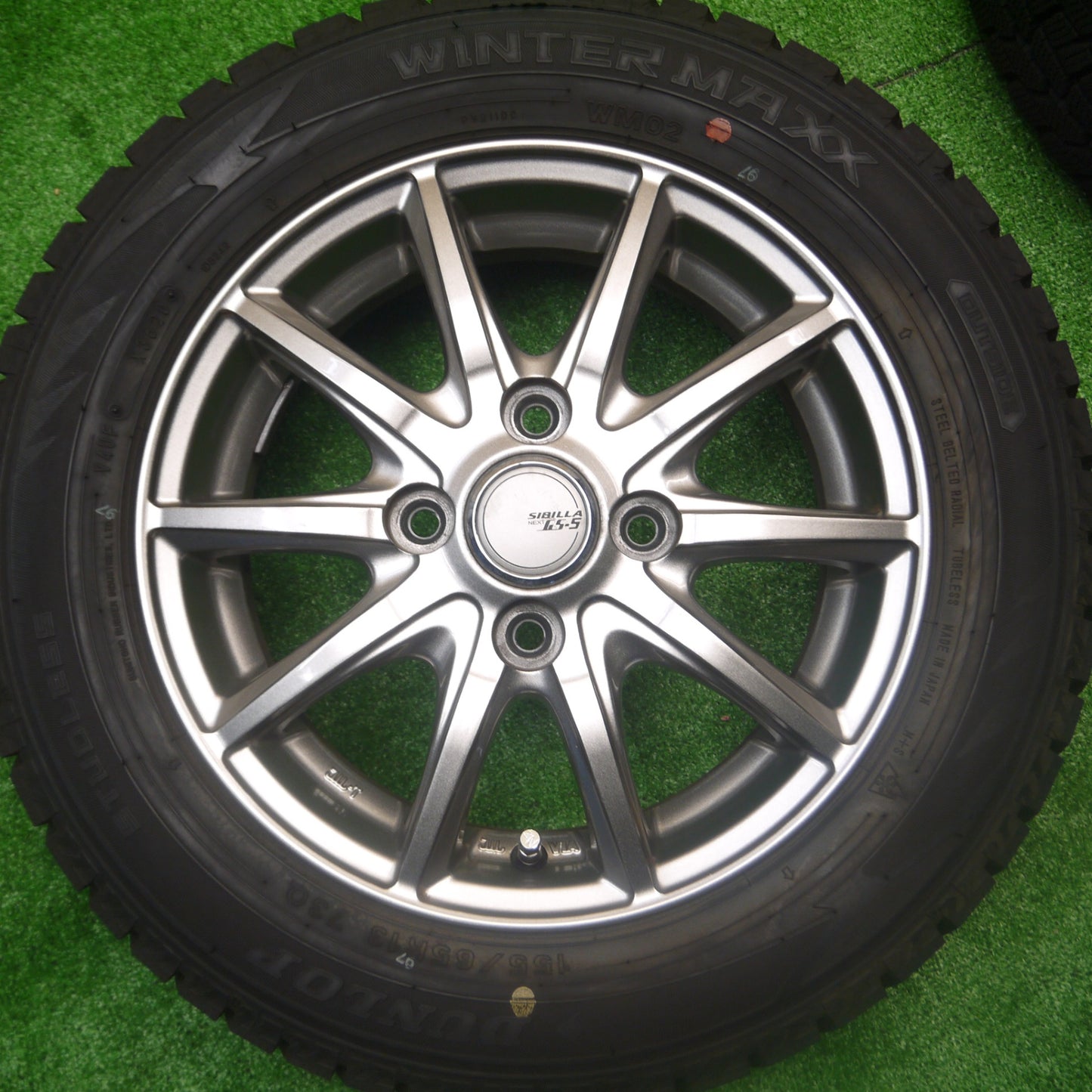 *送料無料* バリ溝！20年！キレイ！ほぼ10分★スタッドレス 155/65R13 ダンロップ ウインターマックス WM02 SIBILLA NEXT GS-5 シビラ PCD100/4H★4081903Hス