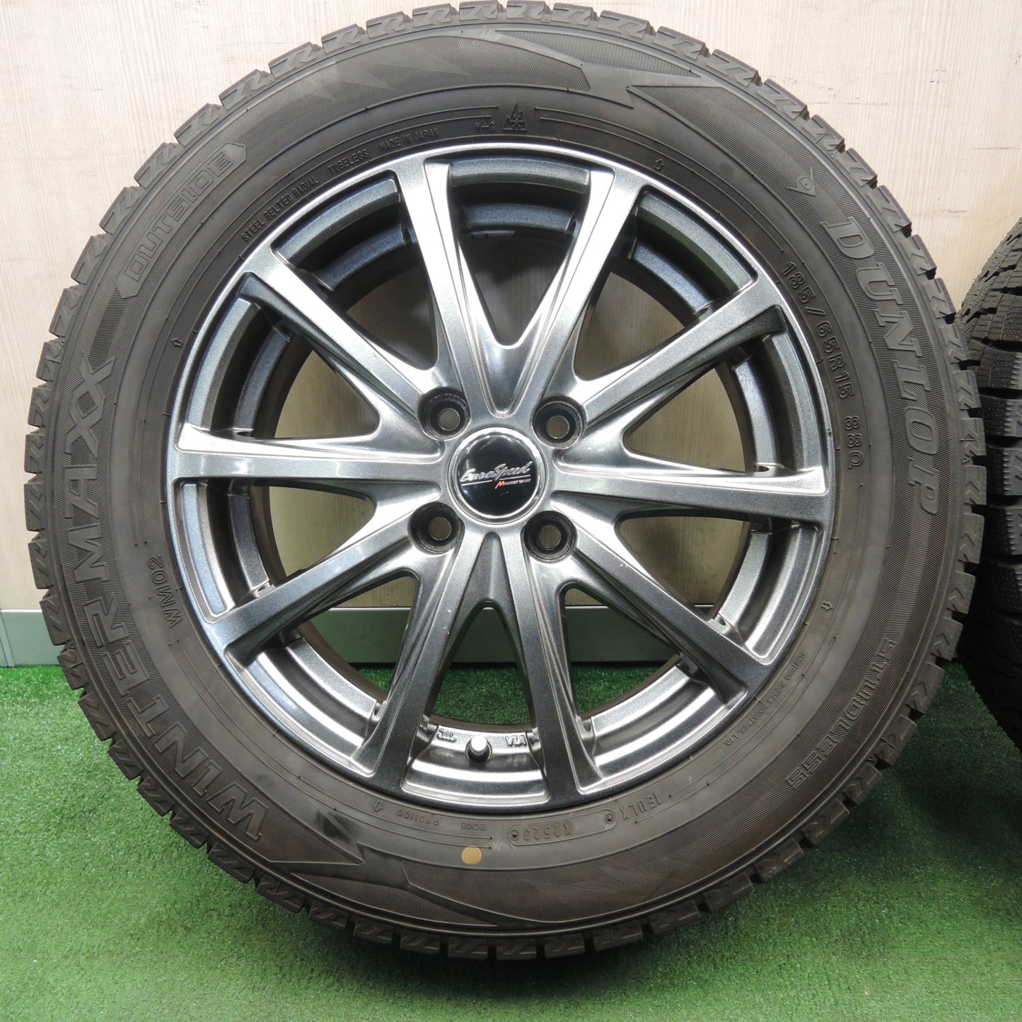 *送料無料* バリ溝！23年！ほぼ10分★スタッドレス 185/65R15 ダンロップ ウインターマックス WM02 EuroSpeed MANARAY SPORT PCD100/4H★4030802NJス