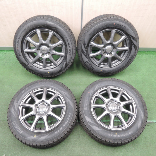 *送料無料* 超バリ溝！21年！キレイ！ほぼ10分★スタッドレス 195/65R15 ピレリ アイスアシンメトリコ プラス DUFACT デュファクト 15インチ PCD114.3/5H★4031908TNス