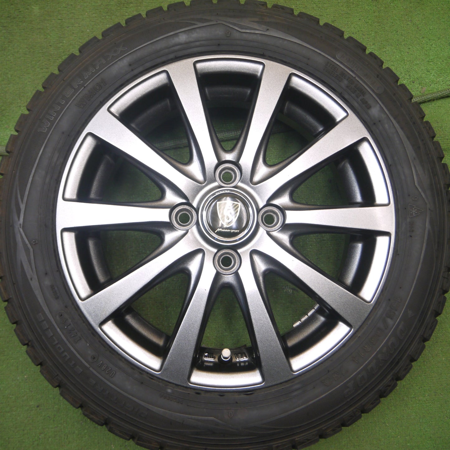 *送料無料* バリ溝！キレイ！9.5分以上★スタッドレス 155/65R14 ダンロップ ウインターマックス WM01 MANARAY SPORT MiD マナレイ PCD100/4H★4072312Hス