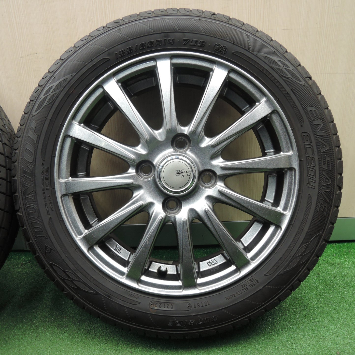 *送料無料* バリ溝！23年！キレイ！9分★155/65R14 ダンロップ エナセーブ EC204 SIBILLA NEXT β-12 シビラ 14インチ PCD100/4H★4021601NJノ