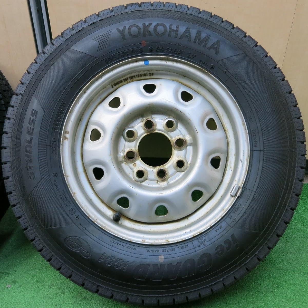 [送料無料]タイヤほぼ未使用！21年★スタッドレス 165/80R13 90/88N ヨコハマ アイスガード iG91 TOPY スチール トピー PCD100 114.3/4H マルチ★3071509イス