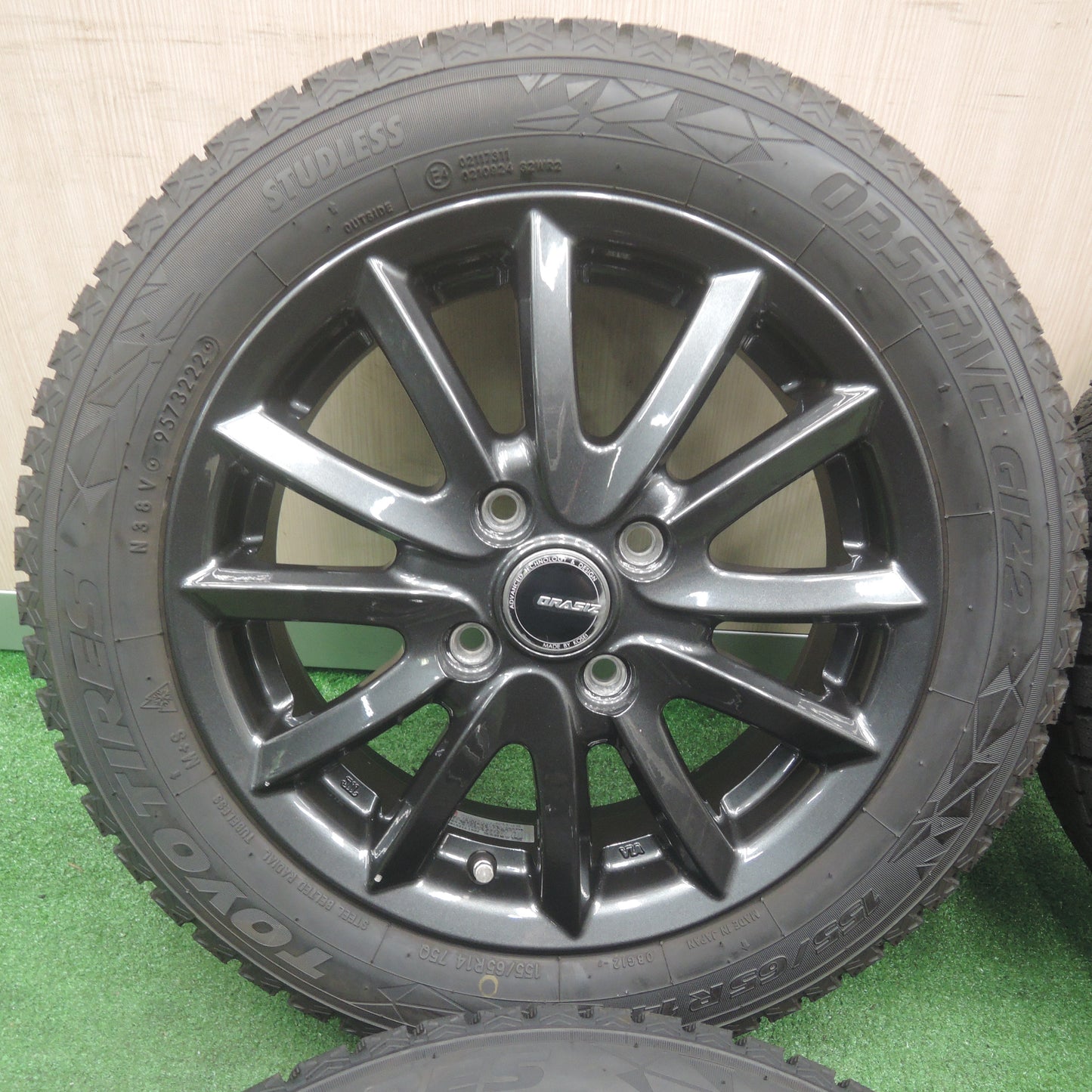 *送料無料*バリ溝！22年！ほぼ10分★スタッドレス 155/65R14 トーヨー オブザーブ GIZ2 QRASIZ KOSEI クレイシス コーセイ PCD100/4H★3111304SYス