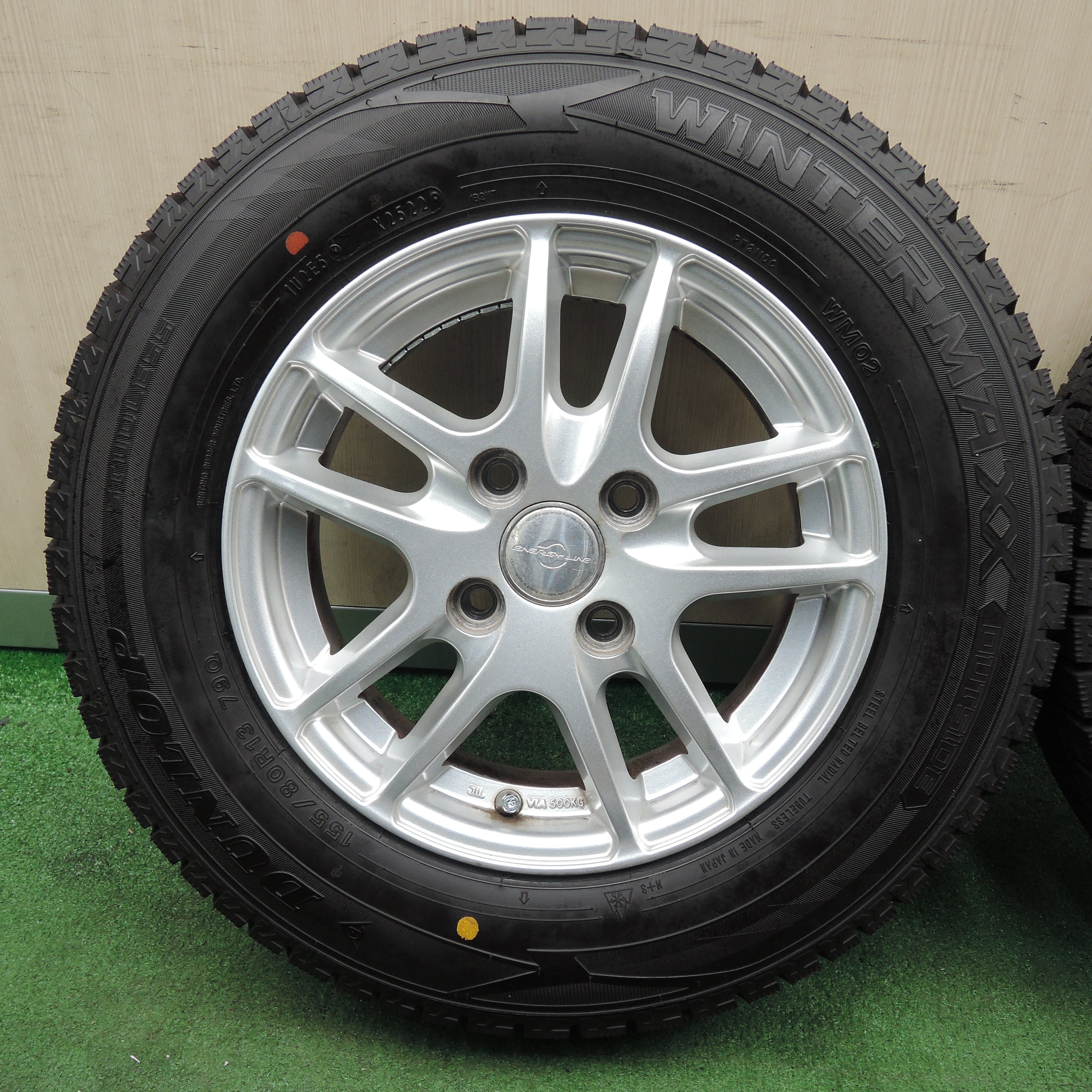 *送料無料*超バリ溝！22年！ほぼ10分★スタッドレス 155/80R13 ダンロップ ウインターマックス WM02 ENERGY LINE  エナジーライン 13インチ PCD100/4H★4011410TNス