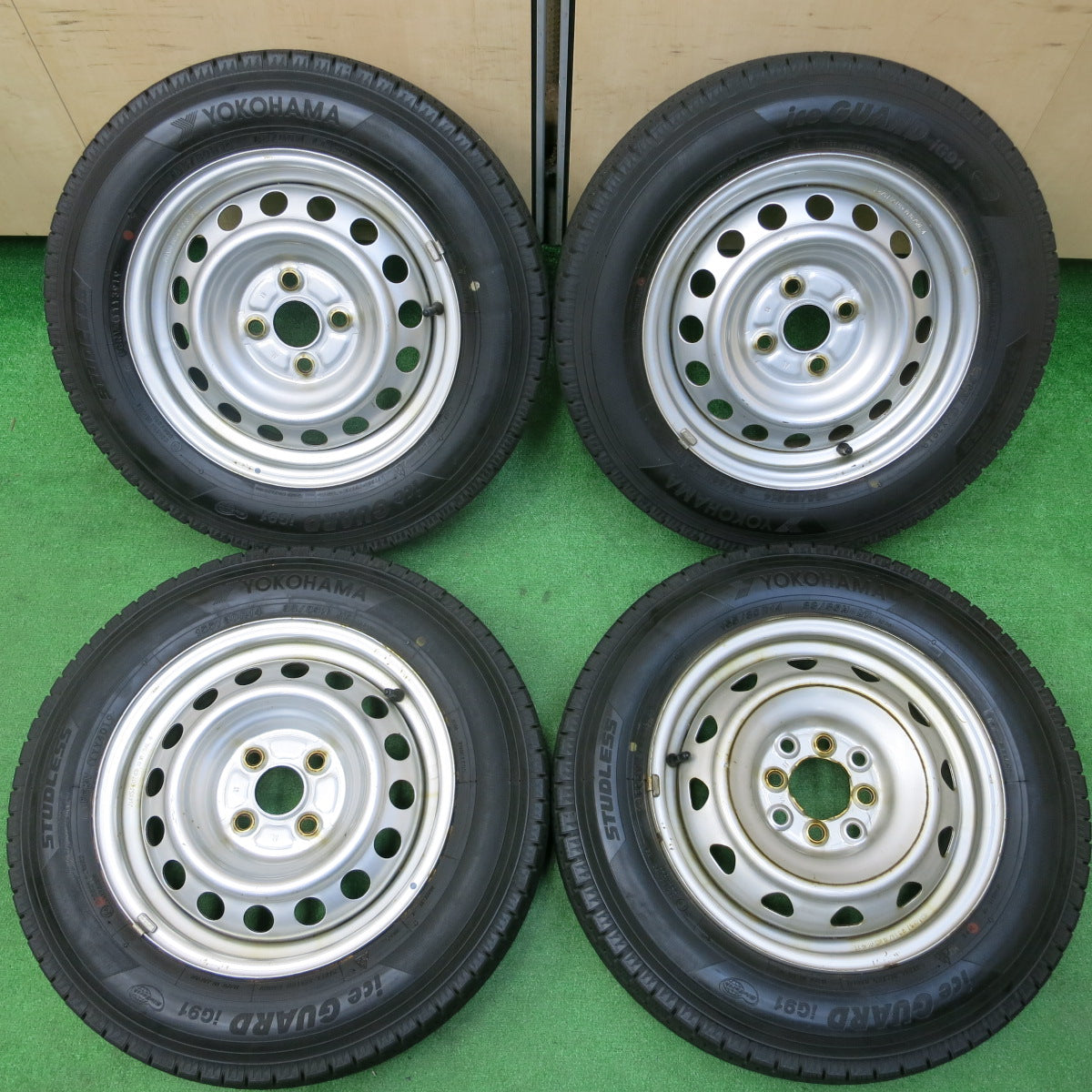 *送料無料*バリ溝！19年！9.5分★スタッドレス 155/80R14 ヨコハマ アイスガード iG91 スチール ホイール 14インチ PCD100 114.3 /4H★3120911イス