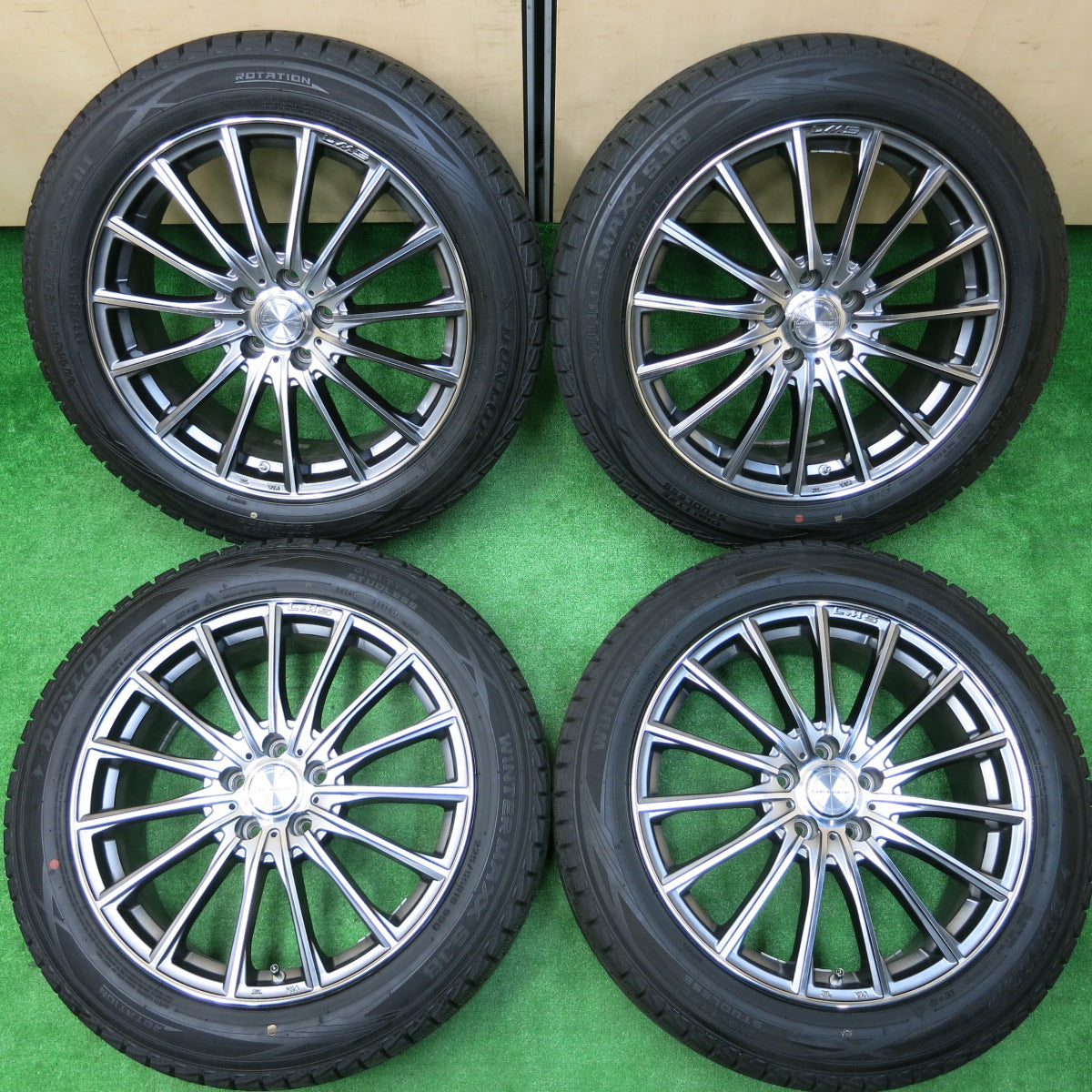 *送料無料*バリ溝！キレイ！9.5分以上★スタッドレス レアマイスター 225/55R19 ダンロップ ウインターマックス SJ8 Lehrmeister LMS PCD114.3/5H★3111704イス