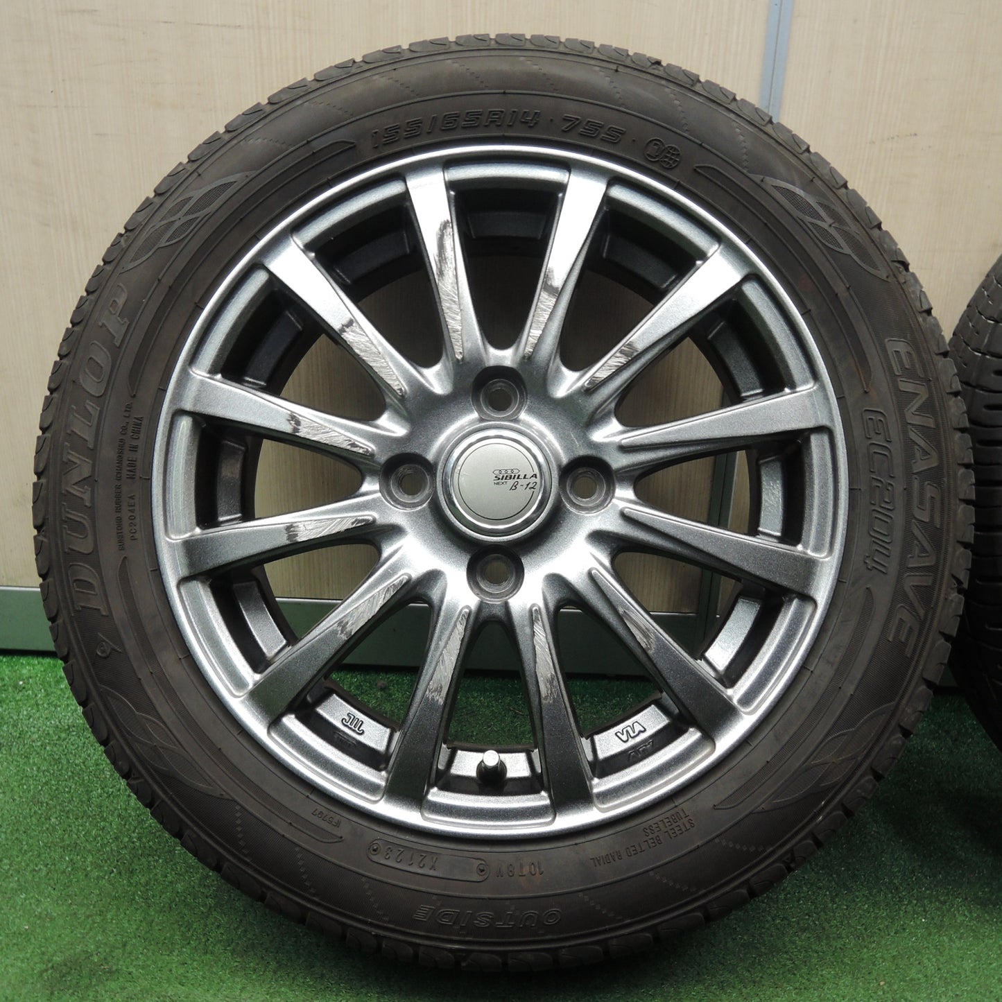 *送料無料* バリ溝！23年！キレイ！9分★155/65R14 ダンロップ エナセーブ EC204 SIBILLA NEXT β-12 シビラ 14インチ PCD100/4H★4021601NJノ