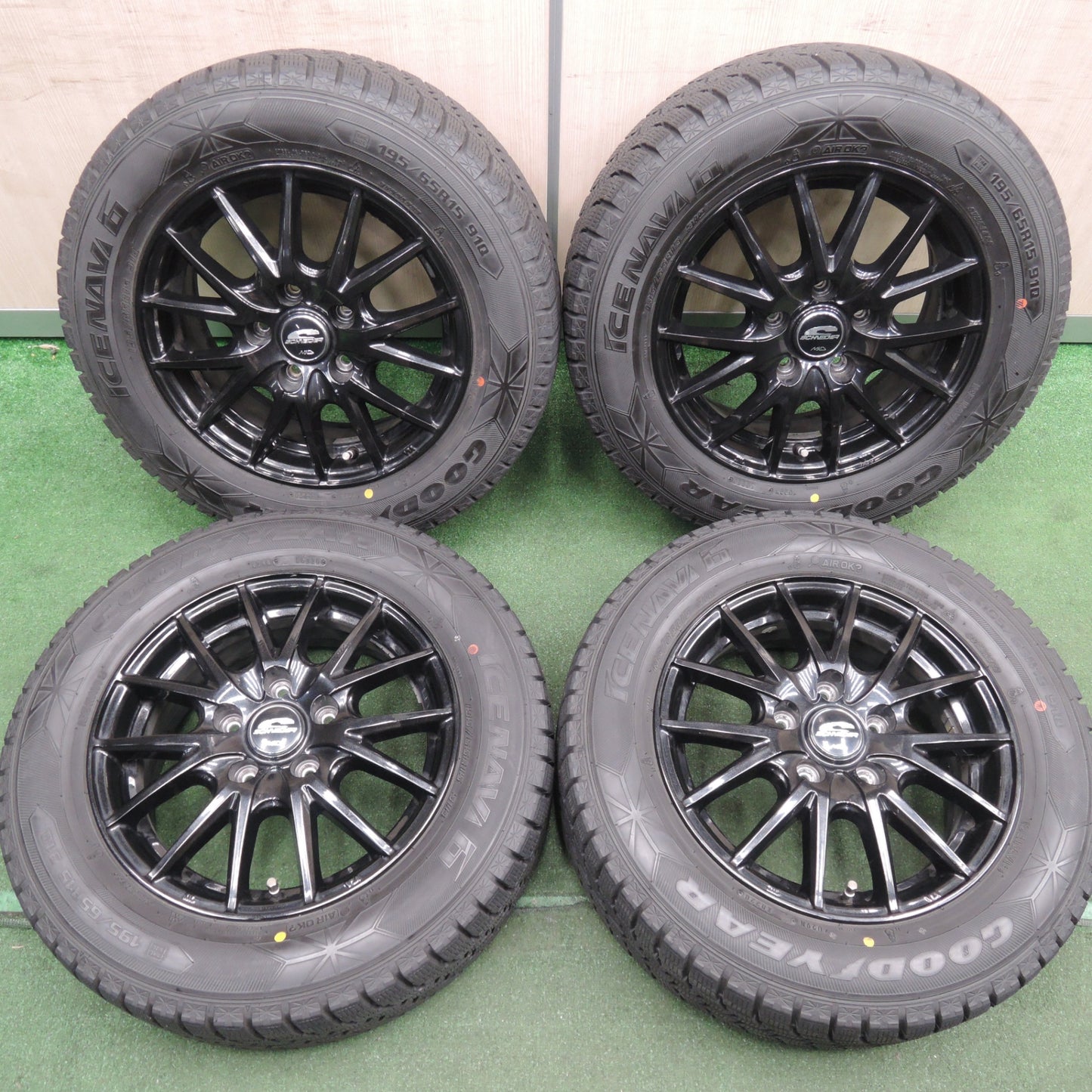 *送料無料* バリ溝！20年！キレイ！9.5分★スタッドレス 195/65R15 グッドイヤー アイスナビ6 SCHNEIDER MiD シュナイダー 15インチ PCD114.3/5H★4020404HAス