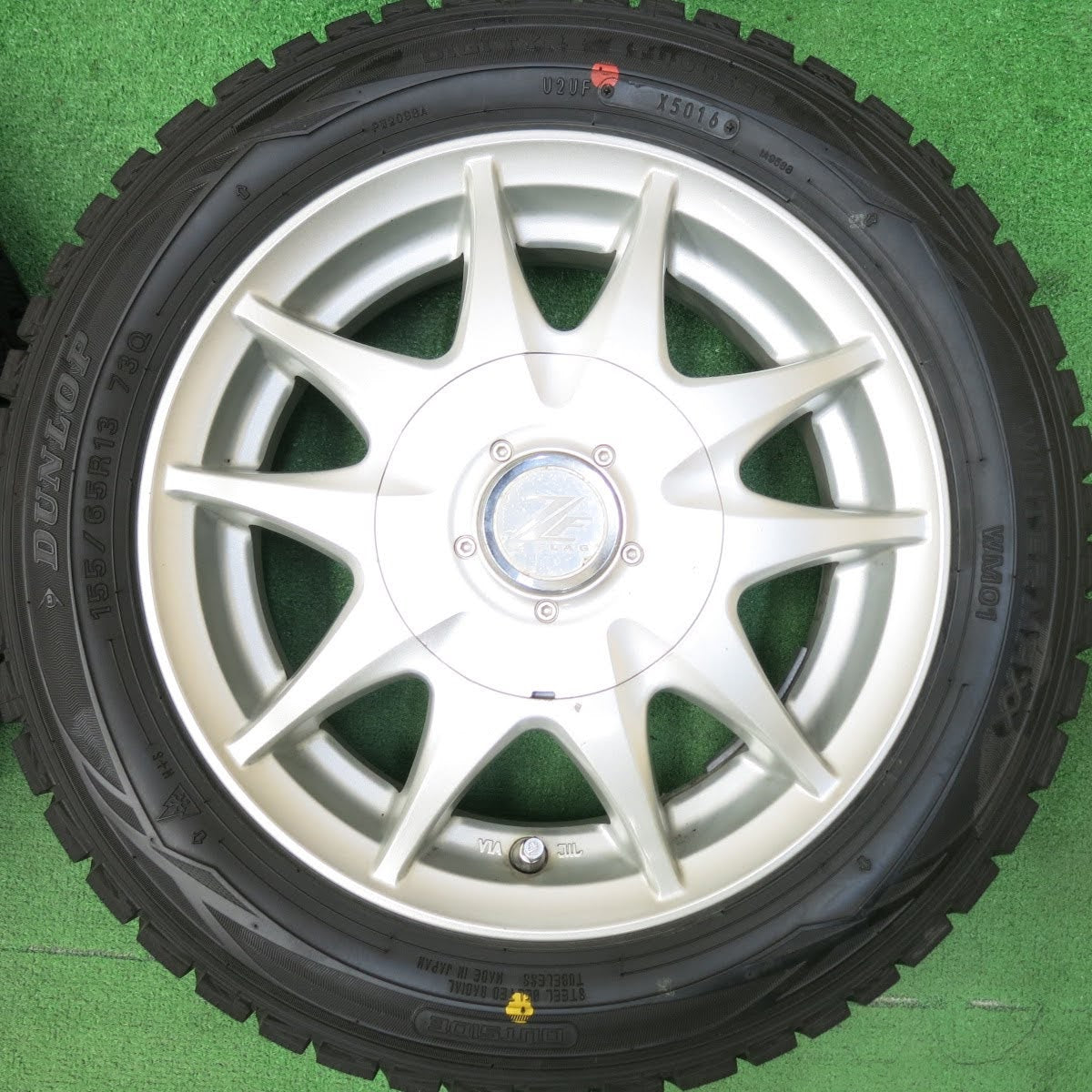 [送料無料]バリ溝！ほぼ10分★スタッドレス 155/65R13 ダンロップ ウインターマックス WM01 ZFLAG 社外アルミ 13インチ PCD100 110 114.3/4H マルチ★3061008ヒス